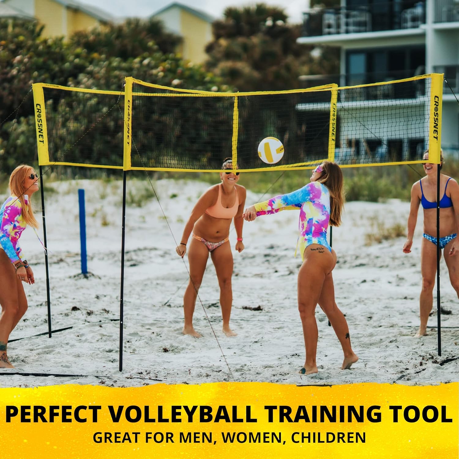 CROSSNET 4-Way Volleyball Net with Carrying Backpack & Ball - 4 Square Volleyball Game Set for Adults and Kids - Quick Assemble Outdoor Game - Backyard Yard Games : Sports & Outdoors
