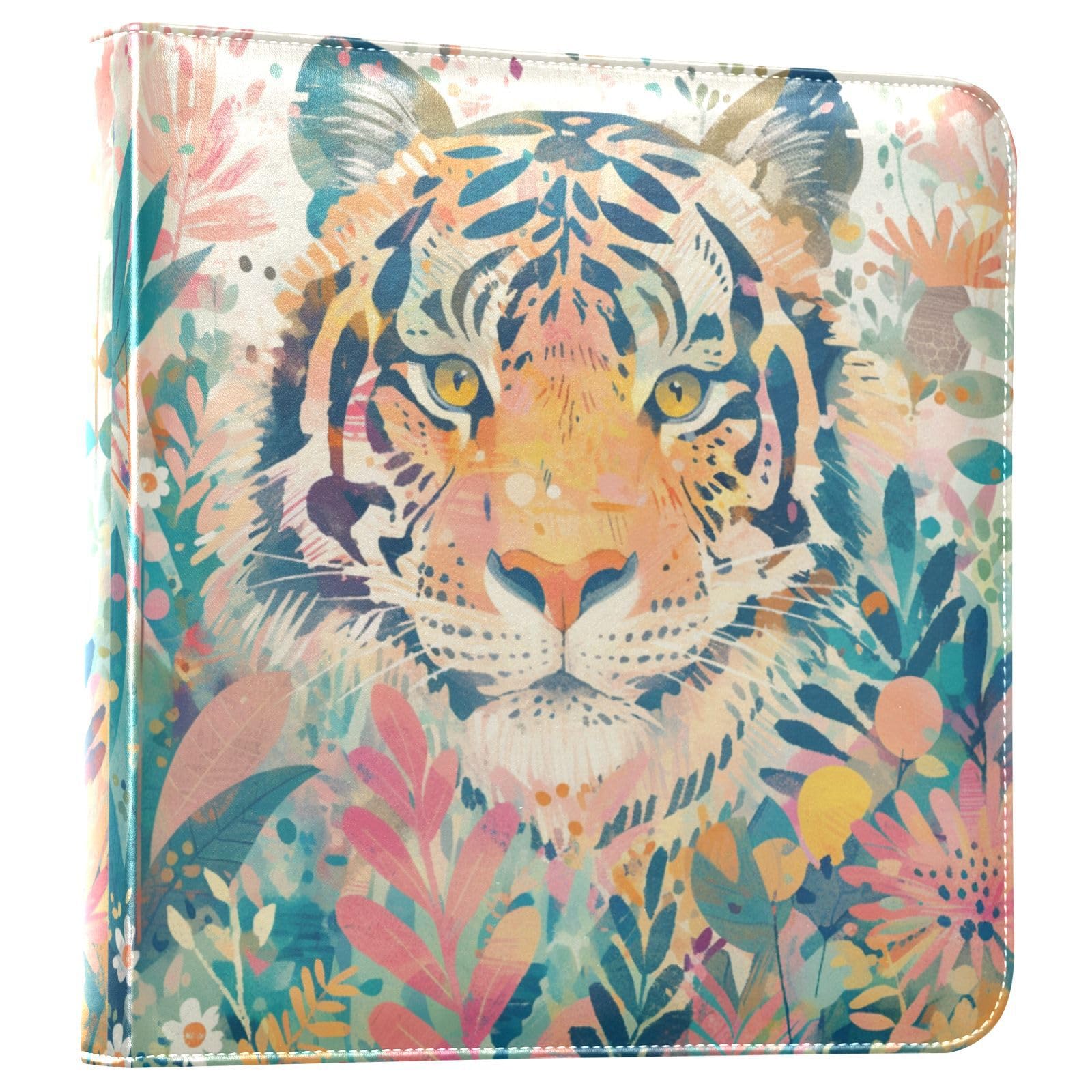 Kigai Flower Tigers Photo Album Self Adhesive Scrapbook Album Leather Cover DIY Picture Scrap Book with 20 Adhesive Sheets, 11.8x24x0.8 inch
