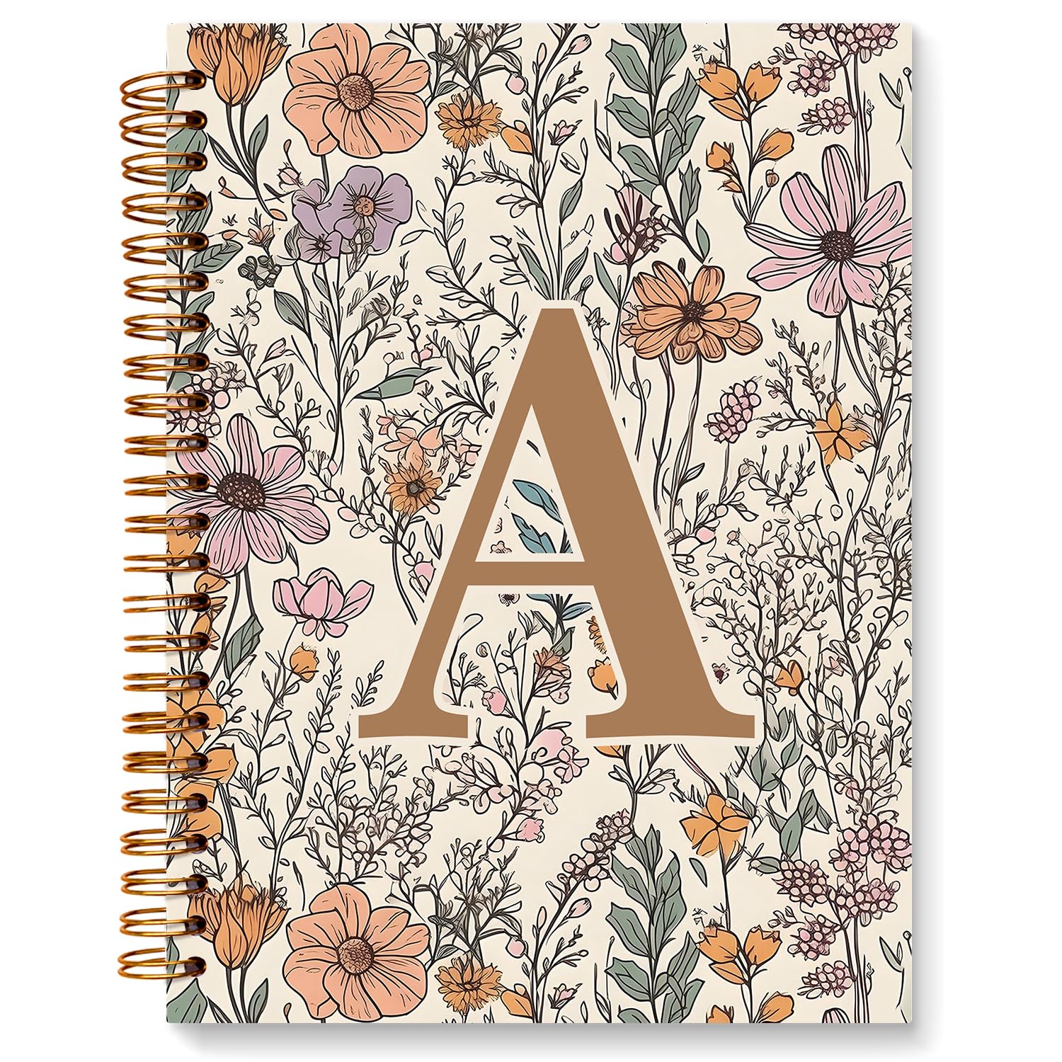 JXREQ Vintage Boho Floral Personalized Notebook, Initial Letter A Notebook Journal, Monogram Notebook, Monogrammed Gifts for Women, Boho Office