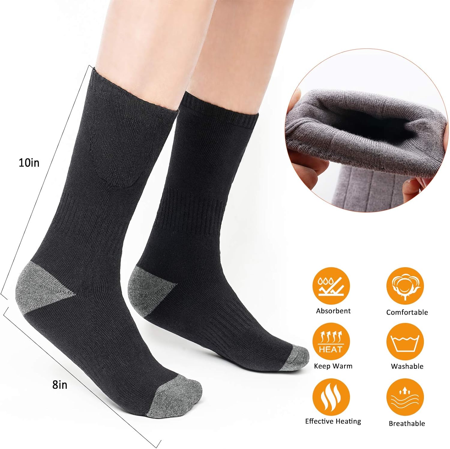 HolySpirit Heated Socks Rechargeable Electric Winter Socks 3 Heating Settings Thermal Sock for Men and Women, Outdoor Riding Camping Hiking Motorcycle Skiing Warm Winter Cotton Foot Warmer Socks: Sports & Outdoors