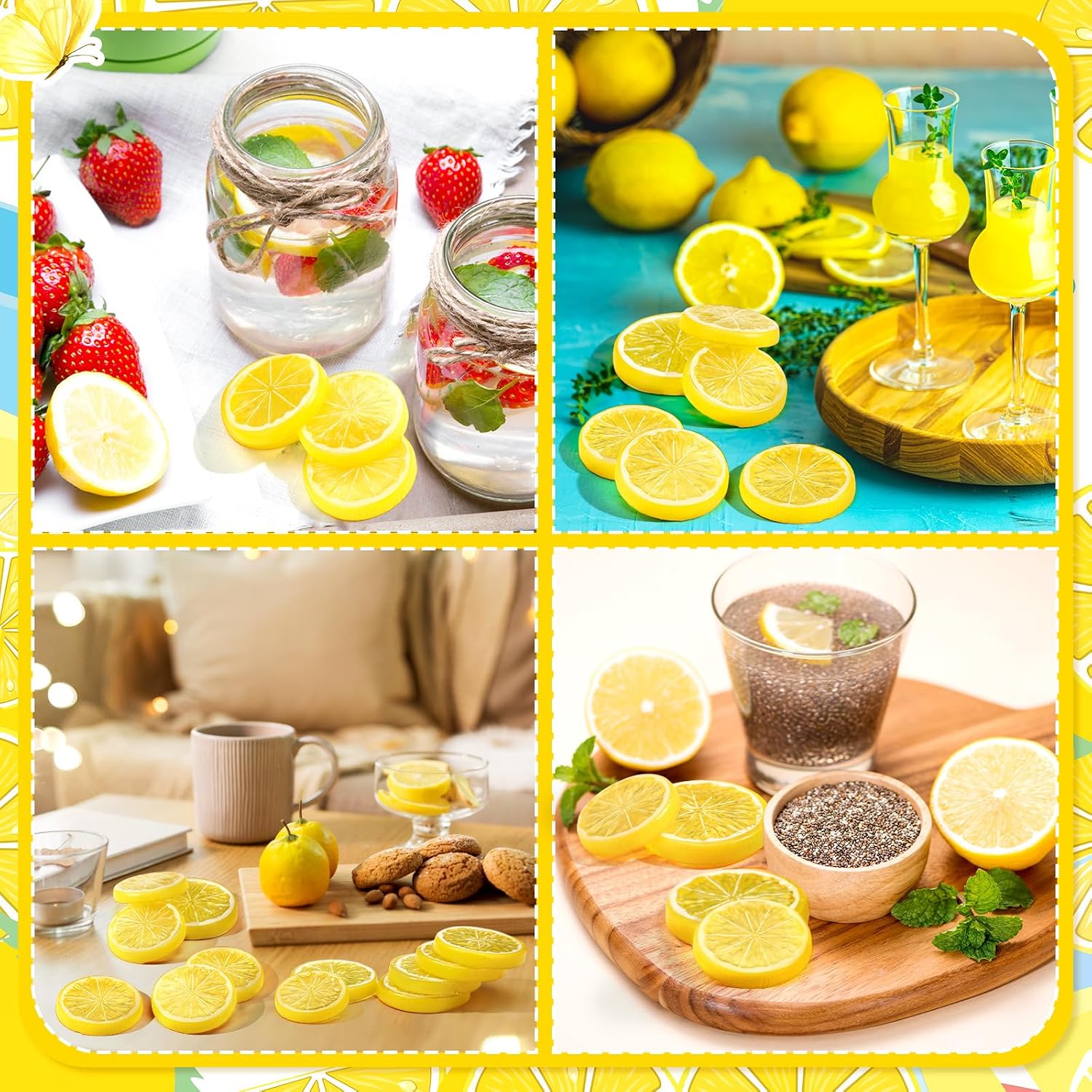 Suncalla 60 Pcs Fake Lemons Decor Mini Simulation Fruit Lemon Slices Artificial Plastic Fruit Model Decorative Ornament Fruits Party Decorations for Summer Decor Photography Props(Yellow)