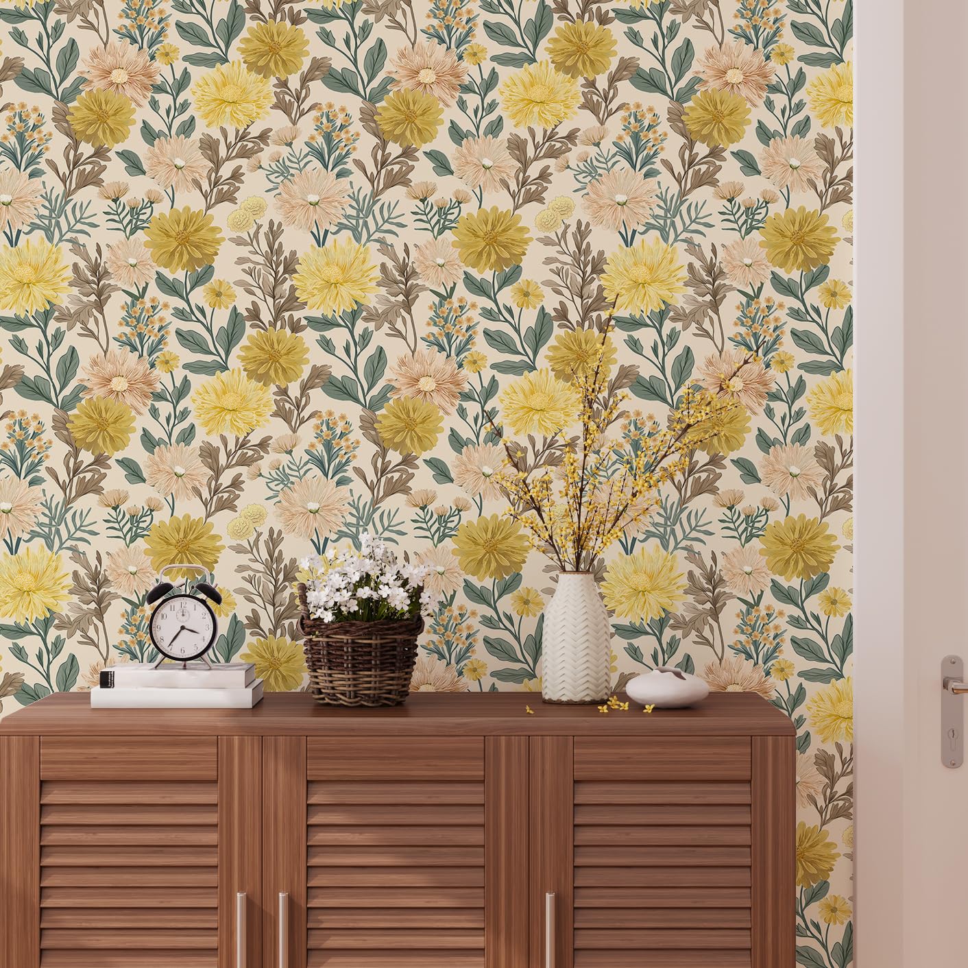 VaryPaper Floral Wallpaper Self Adhesive Beige Contact Paper 44.5x200cm