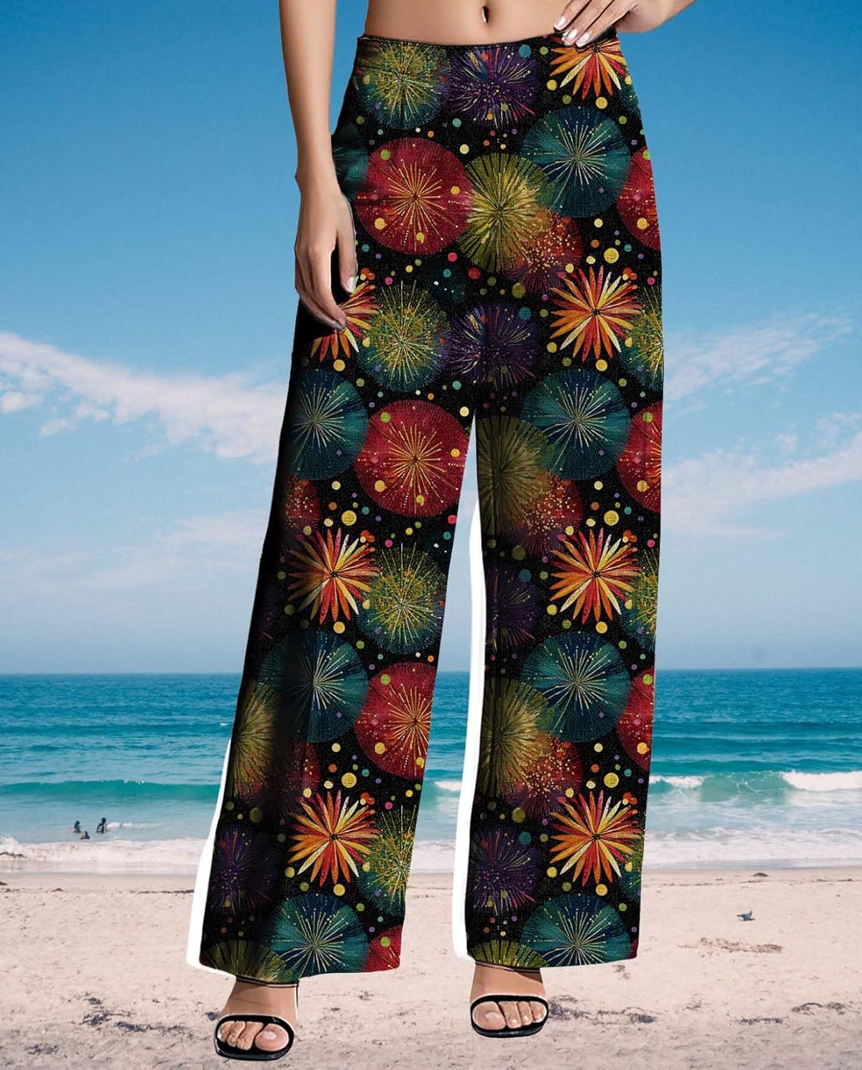 Womens Wide Leg Pants Pattern Print Lounge Trousers Casual Loose High Waisted Comfy Classic Pant for 2025 Summer - Image 6