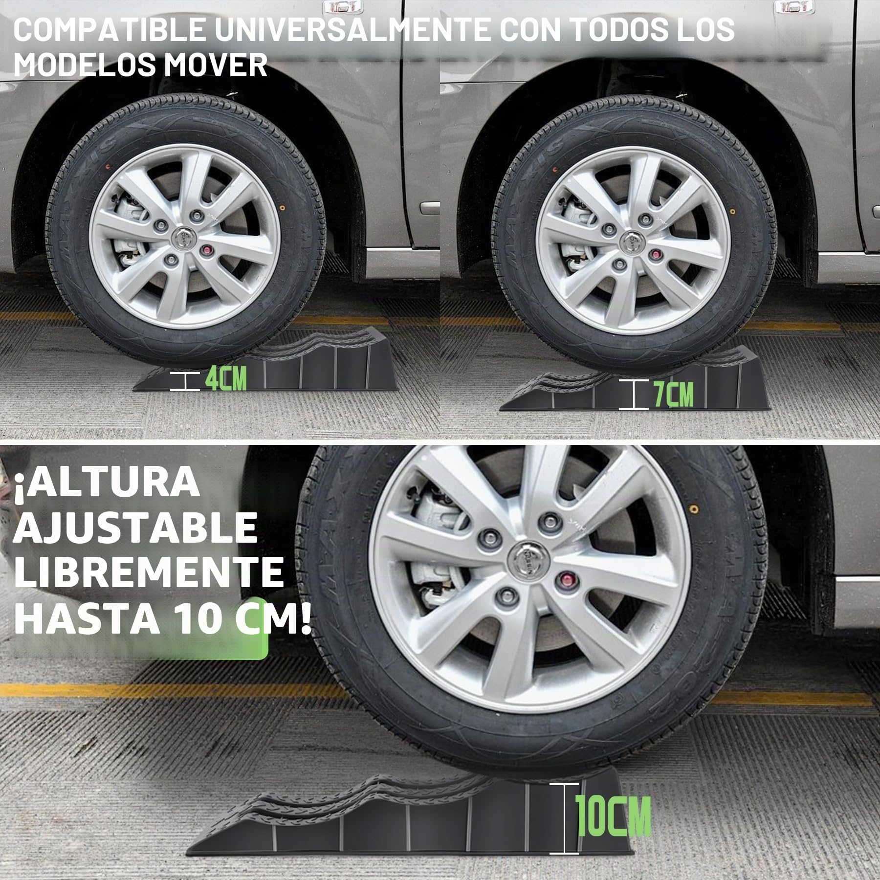 Rampas para Coches, 3 Niveles de Altura 4/7/10cm Calzos Autocaravana, 2 Unidades Rampa Coche, Camper Furgoneta Accesorios, Estabilizadores Camper, Cuñas Niveladores para Cualquier Superficie