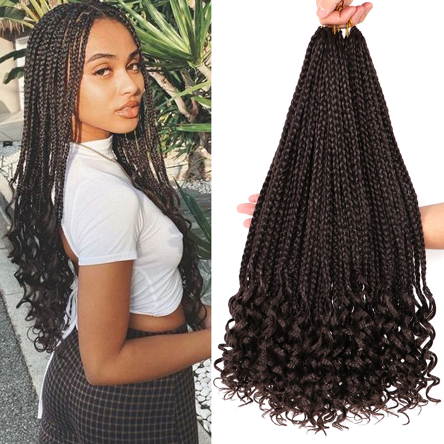 8 Packs 18 Inch Crochet Box Braids Hair with Curly Ends Prelooped Bohemian Goddess Box Braids Crochet Hair Crochet Braids Hair for Black Women (18 Inch 8 Packs, 4#)