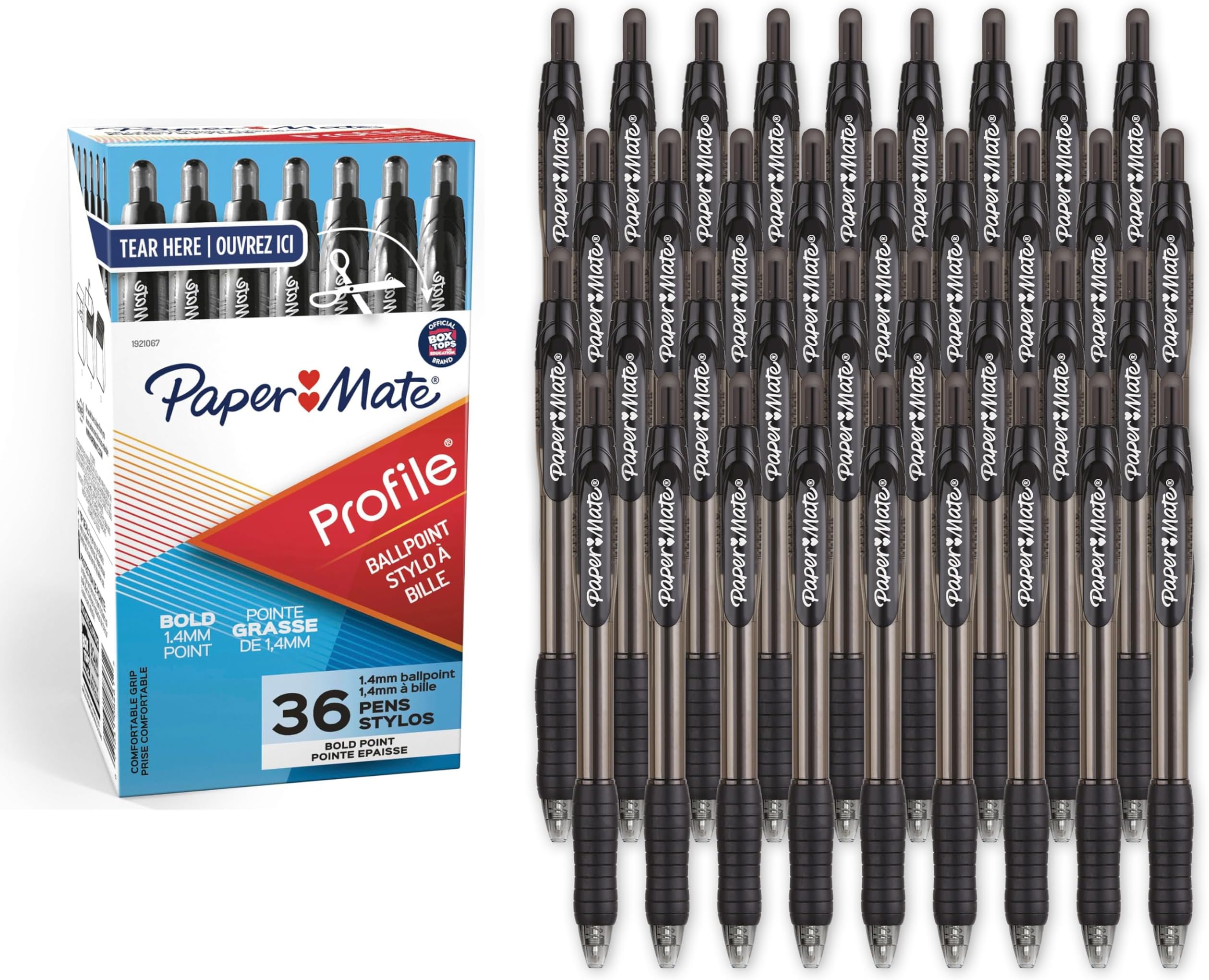 Profile Retractable Ballpoint Pens, Bold Point (1.4mm), Black, 36 Count - Office Supplies, Comfortable Grip, Everyday Writing