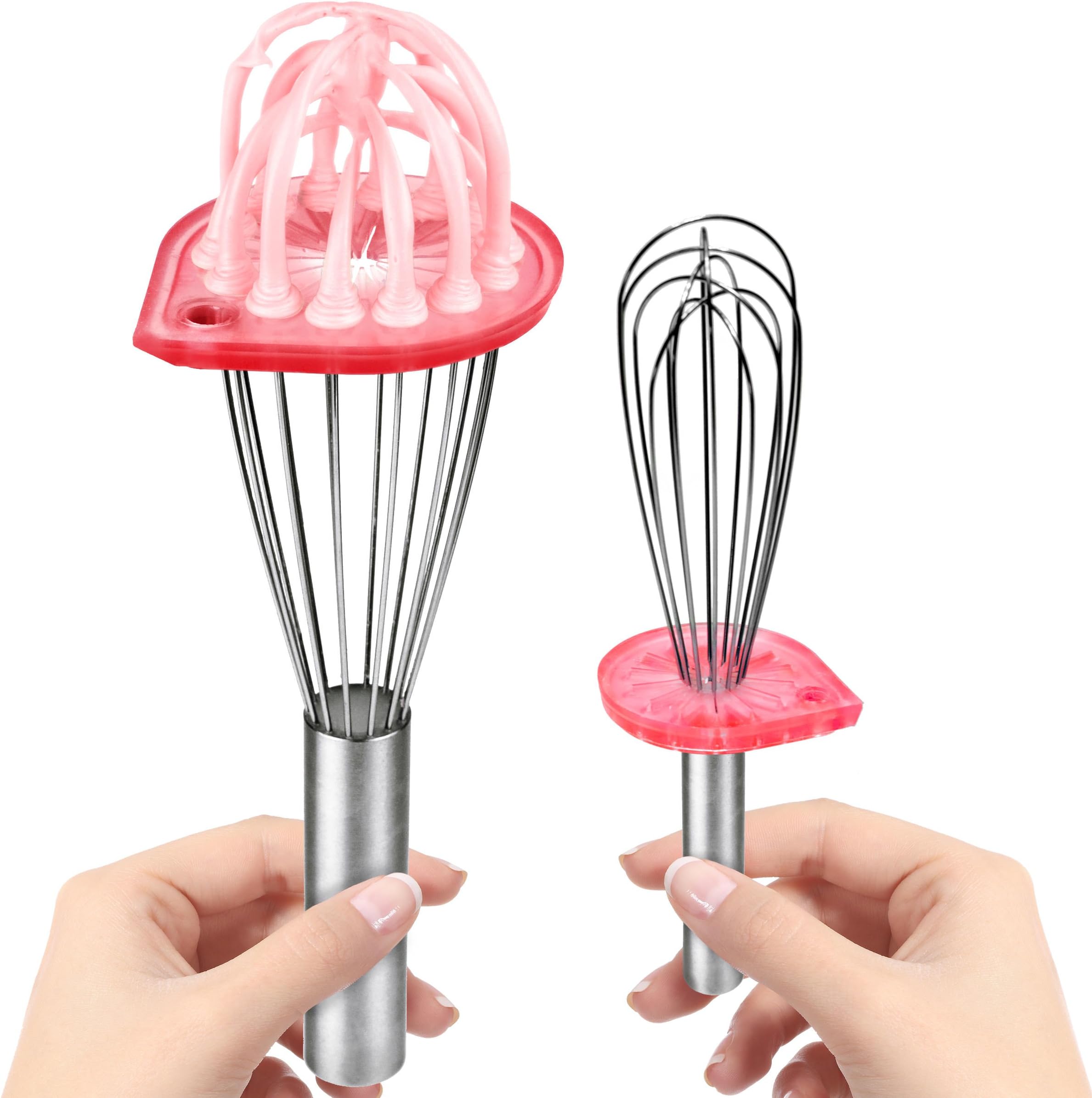 Whisk Wiper 4pc Combo - Wipe a Whisk Easily - Multipurpose Kitchen Tool - Includes Whisk Wiper, 11" Whisk, Whisk Wiper mini, 8" Stainless-Steel Whisk - Cool Baking Gadget, A Great Gift (Color: Red)