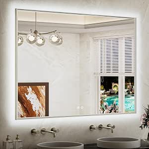 Amazon.com: TETOTE 48 x 36 Backlit Mirror Brushed Nickel Metal Frame ...