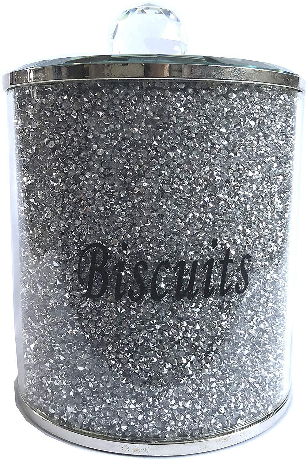Biznest Biscuit Canister Jar Tin Silver Diamond Crushed Silver Trimmings Crystal Filled Kitchen Storage Containers Large