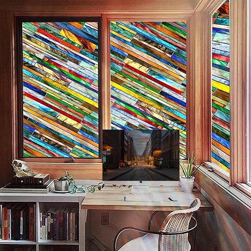 Miniatura 80 de Beautysaid Película de privacidad para ventana, vitral, prisma arco iris 3D, se adhiere a ventanas, bloqueo de calor, tinte para atrapasoles