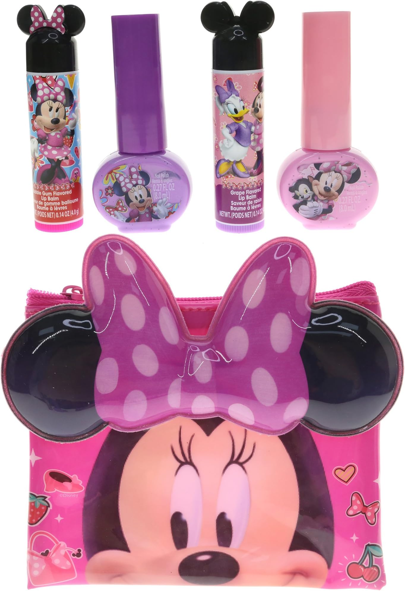 TownleyGirl Minnie Mouse 2 Nail Polish 2 Lip Balm and a Cosmetic Bag, 5"