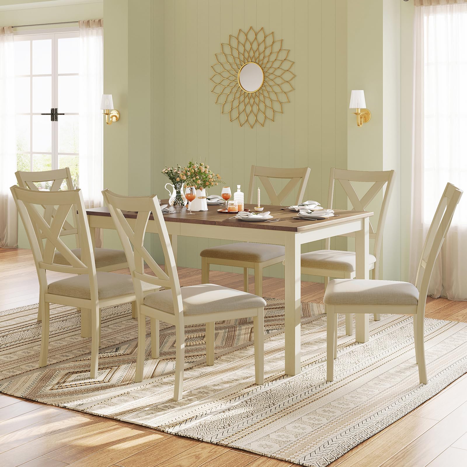 LUXOAK Farmhouse Dining Table Set