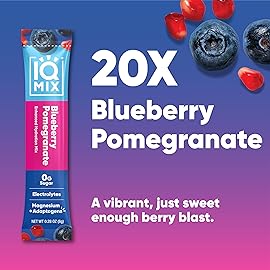 IQMIX Hydration Electrolyte Powder - 4-in-1 Formula for Hydration, Mental Clarity, Mood and Recovery - Sugar-Free Drink Mix, Keto, Magnesium L-Threonate, Lions Mane - 20 Count Blueberry Pomegranate