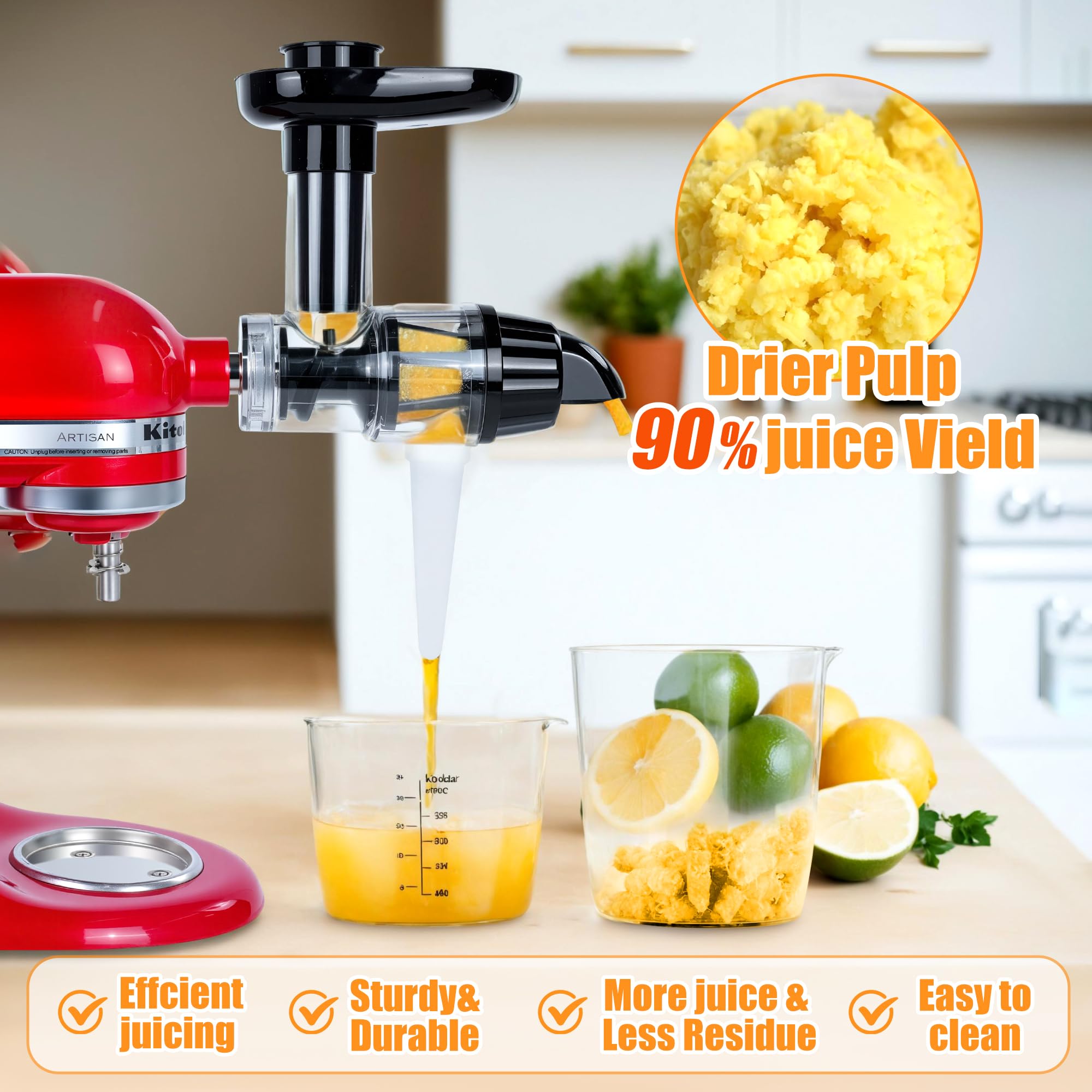 Accessoire pour Presse Agrumes Compatible Avec les Batteurs sur Socle Kitchen Aid, Accessoire pour Presse-Agrumes à Froid avec Brosse de Nettoyage