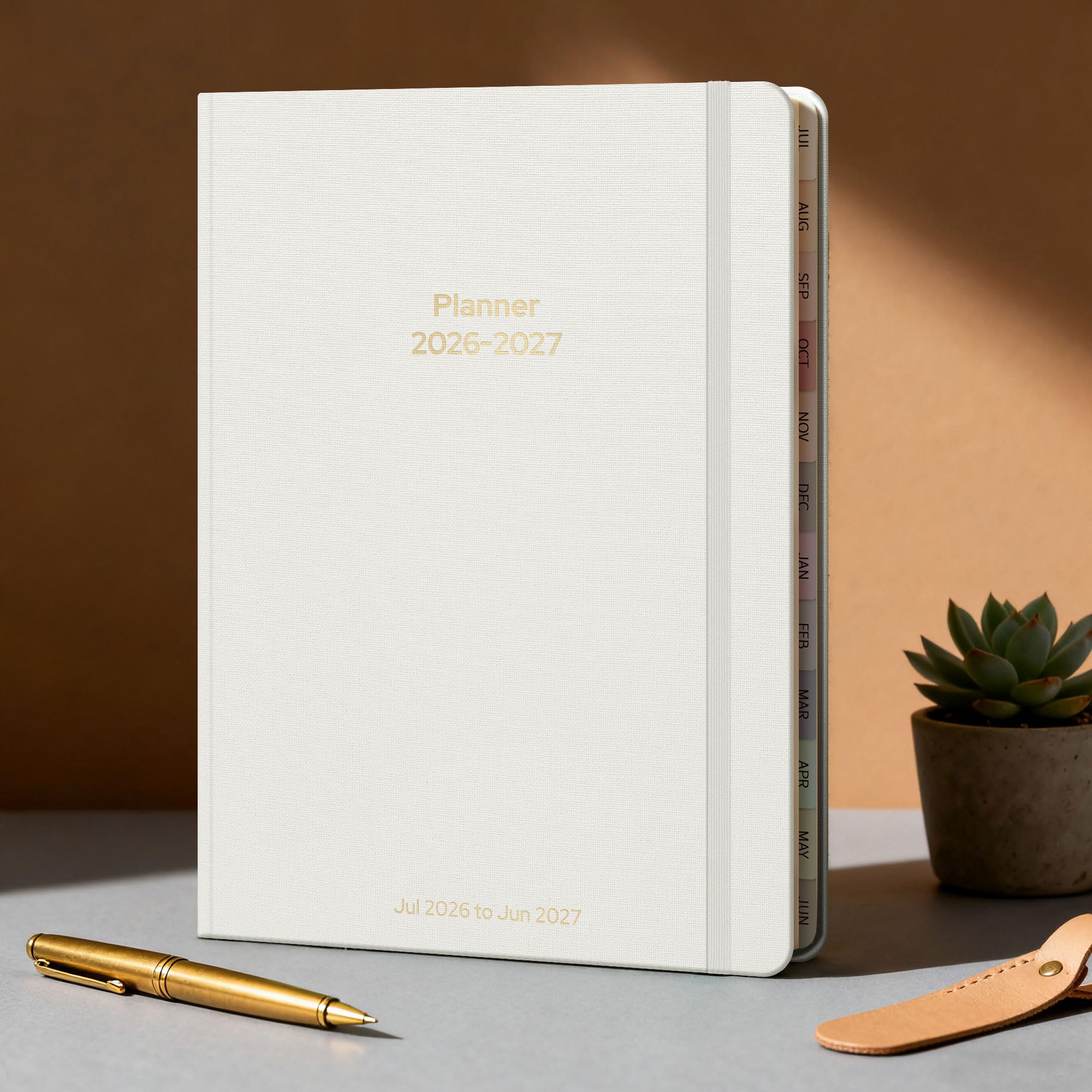Agenda semanal y mensual 2026, enero de 2026 a diciembre de 2026, calendario de tapa dura de lino, agenda 2026, agenda diaria de tareas con pestañas mensuales, 7.3 x 10 pulgadas, elegante