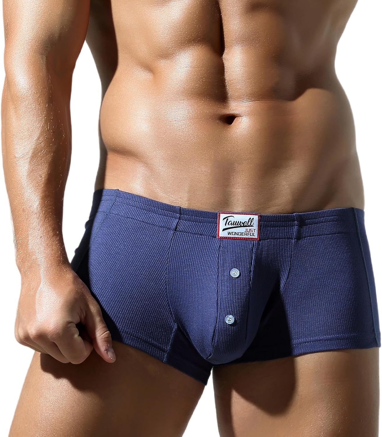 SEAUR Men's Pouch Boxer Briefs Seamless Ribbed Underwear Low Rise Breathable Trunks Stretchy Underpants