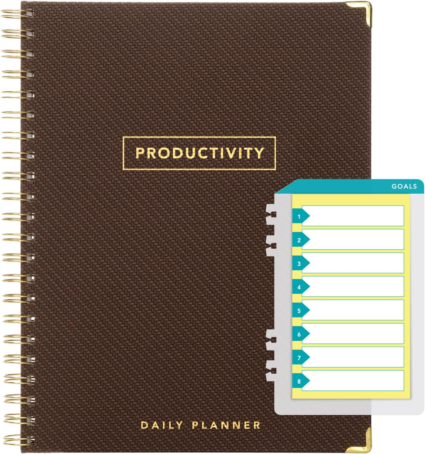 Global Printed ProductsPlanner with Bookmark and Notepad - Spiral Notebook for Daily Planning - 8.5" x 11" (Brown)