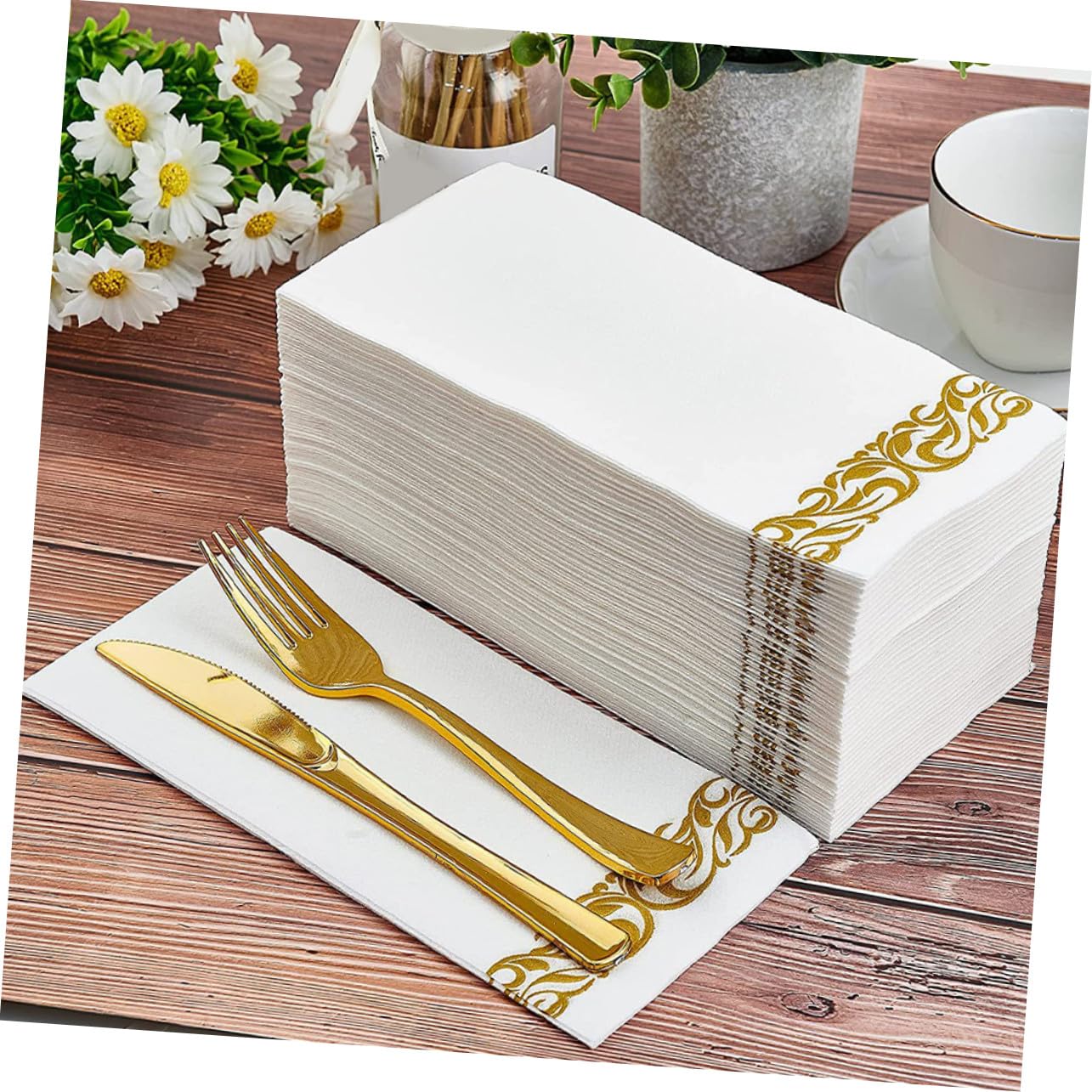 100 Stück Einweg Gold Servietten Gold Papierservietten für Hochzeit Party Bankett Gästetücher und Saugfähig für Festliche Anlässe