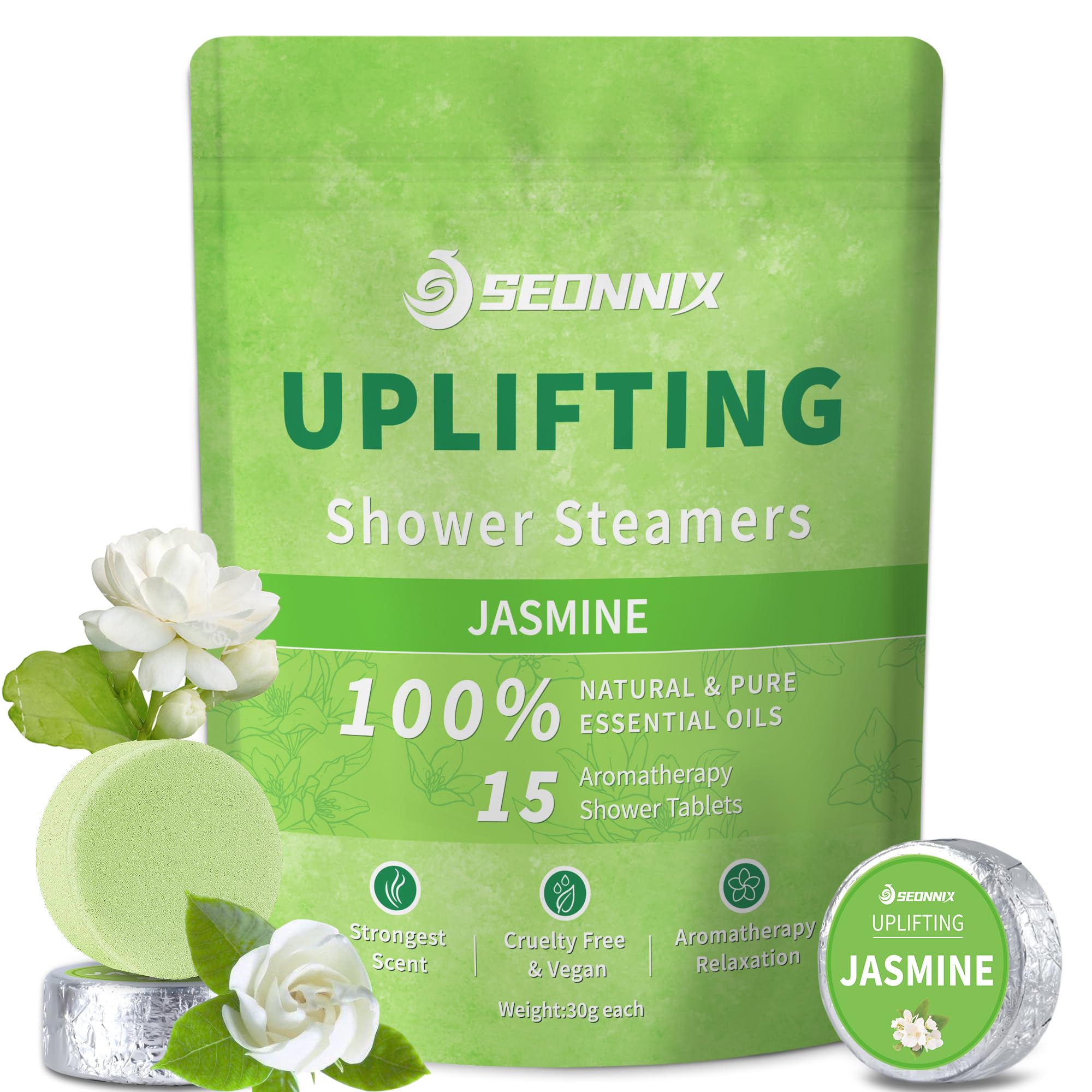 Shower Steamers Aromatherapy 15 Pack, Jasmine Shower Bombs with Natural Essential Oils, Relaxation & Birthday Gifts for Women and Men, Stress Relief & Self Care, Shower Tablets Spa Gifts