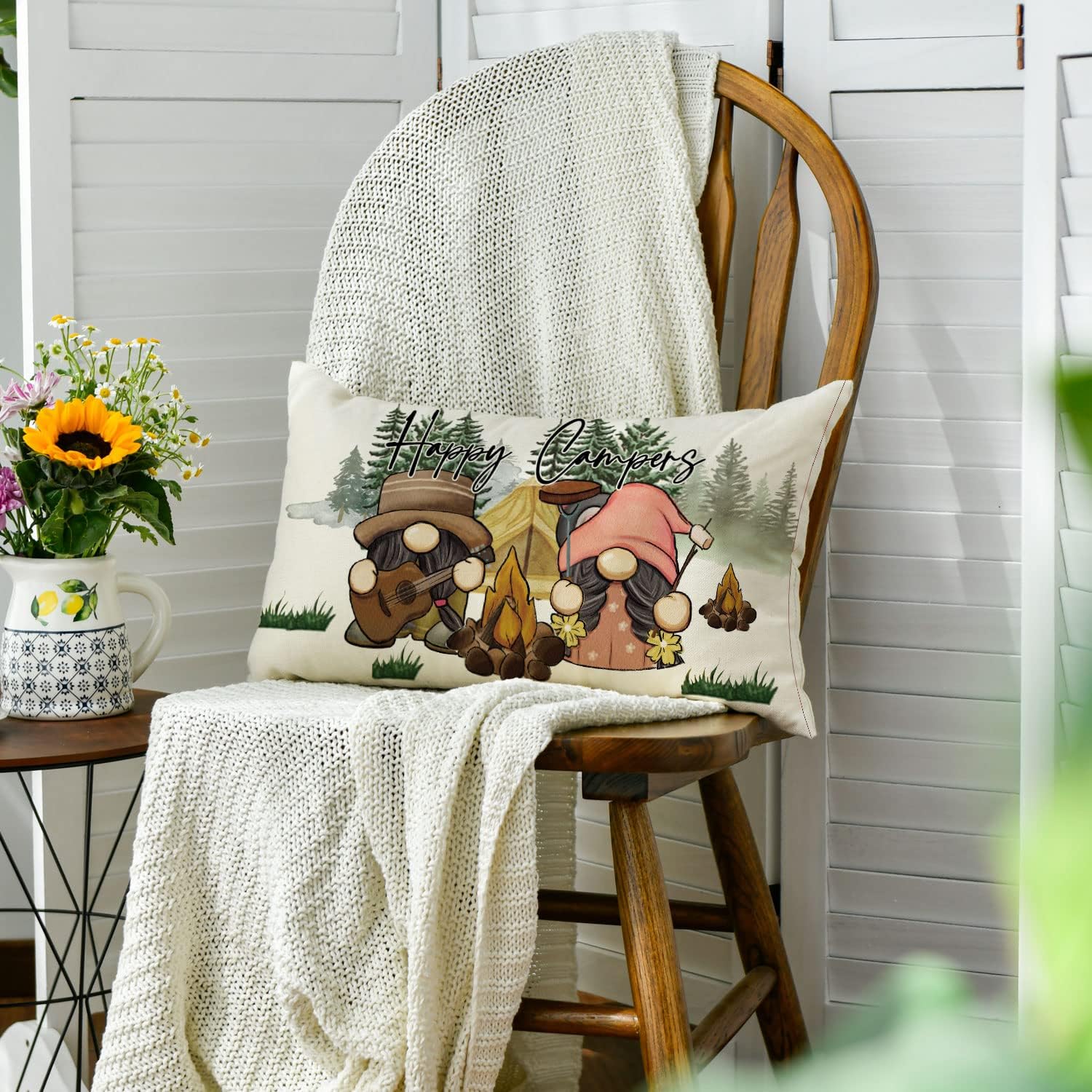 AVOIN colorlife Happy Campers Throw Pillow Cover 12x20 Inch, Gnome Campfire Decoration for Home Sofa Couch - Image 4