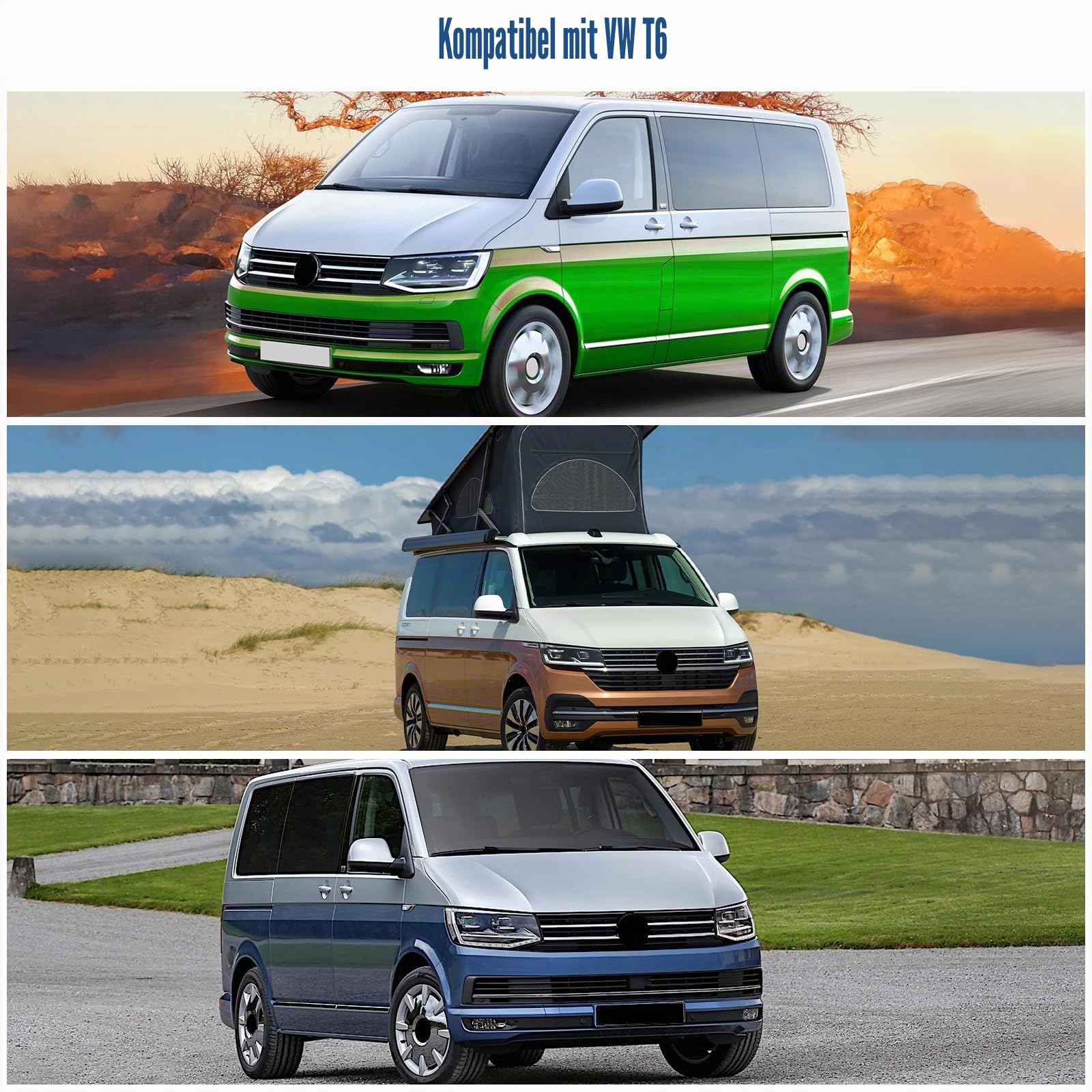 Auto Sonnenblende Ersatz für VW T5 T6 SWB, 8 STK Faltbarer Sonnenschutz | Auto Innenabdeckung Windschutzscheibenabdeckung um 99% UVR zu Blockieren und Ihr Fahrzeug Kühler zu Halten
