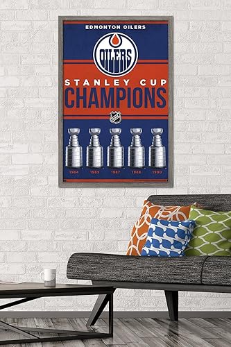 Miniatura 2 de Trends International NHL Edmonton Oilers - Póster de pared Champions 23, 22.37 x 34.00 pulgadas, versión enmarcada de madera de granero