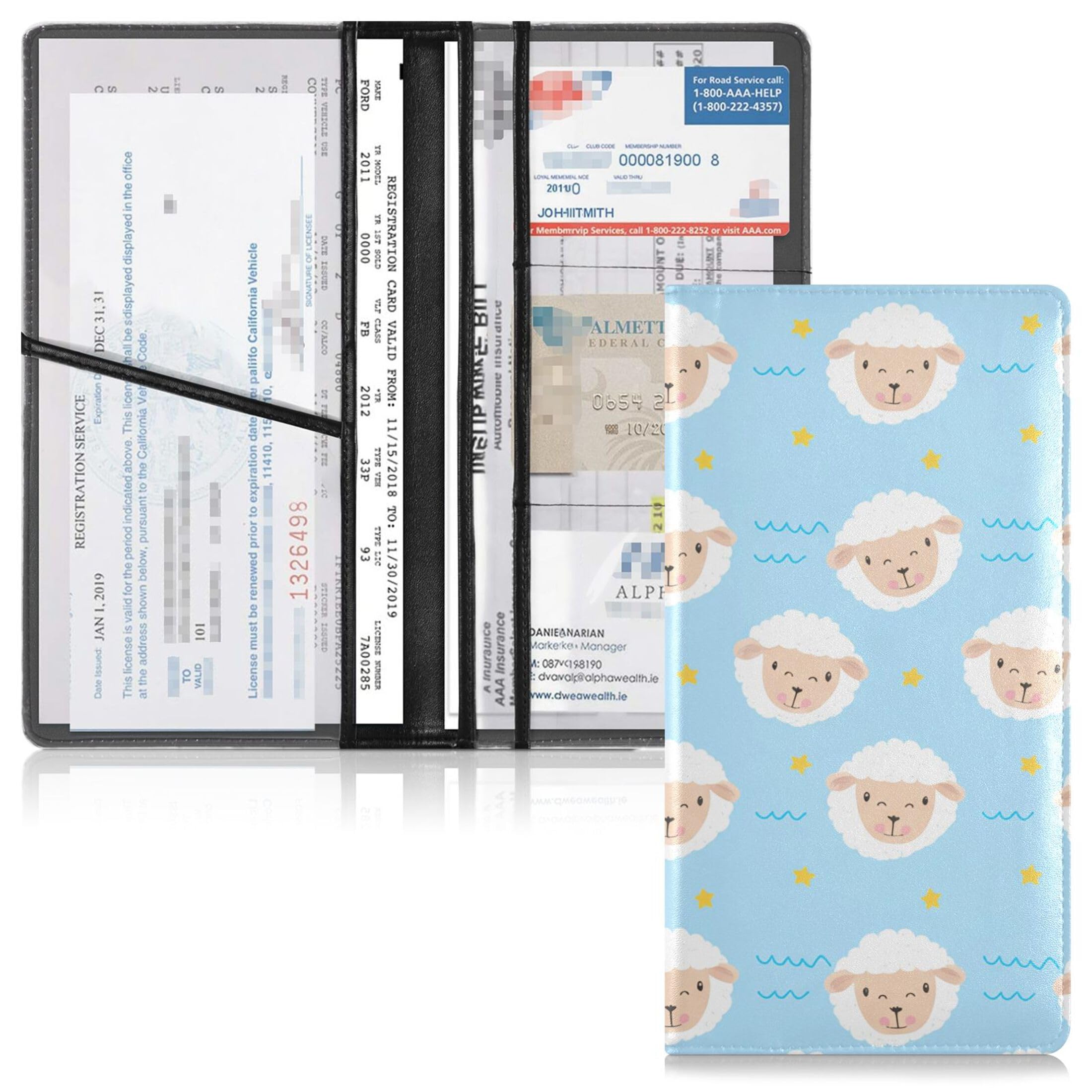 Kigai Sheep Faces Car Registration and Insurance Holder Vehicle Glove Box Organizer Car Document Holder for Driver's License and Cards