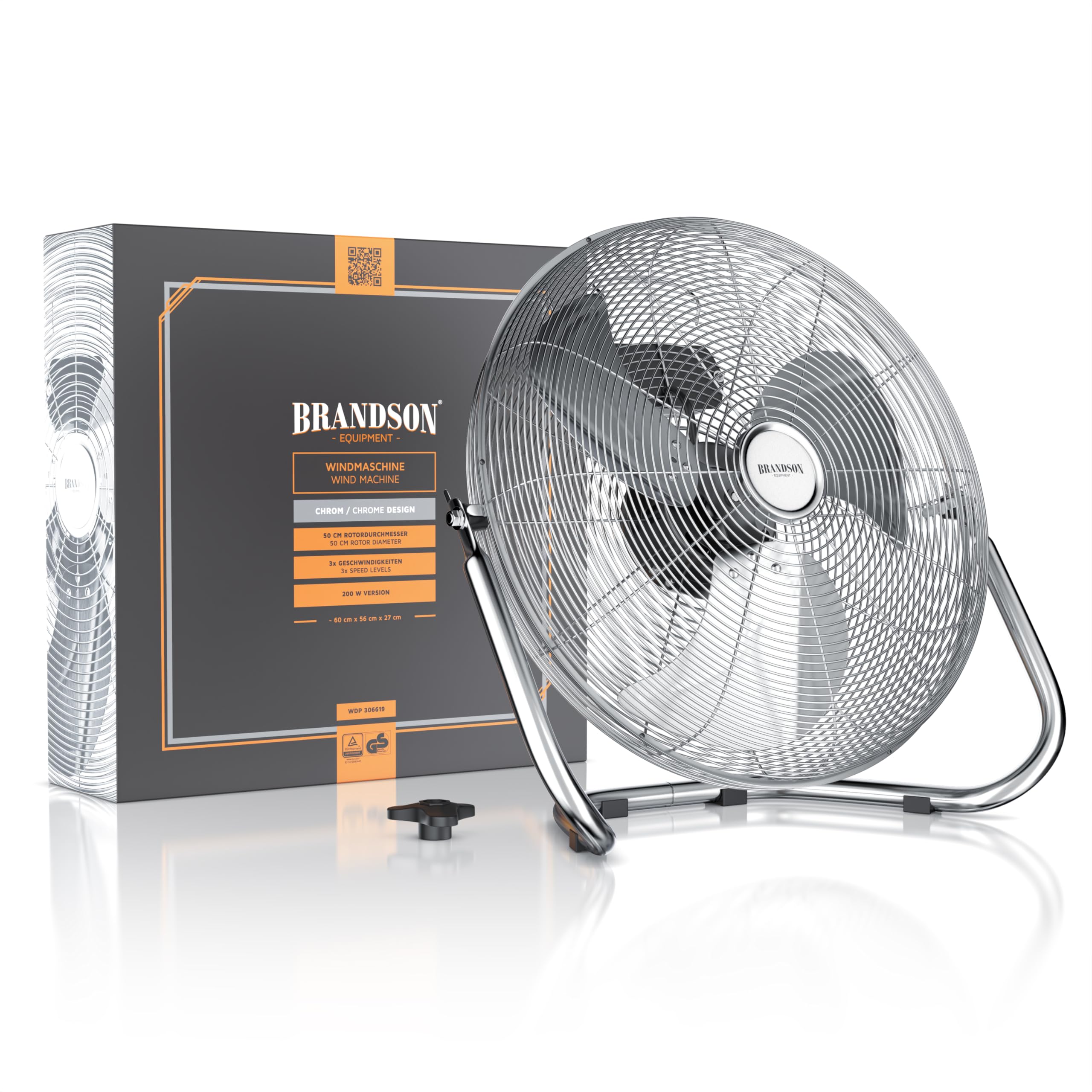 Brandson - Windmaschine Retro Stil 200 Watt - Sieger Ventilatoren und Luftkühler 2026 - Standventilator 57 cm - Bodenventilator - hoher Luftdurchsatz - stufenlos neigbarer Ventilatorkopf - GS