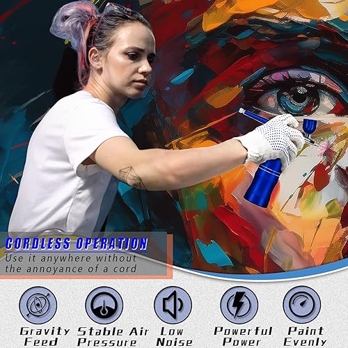 Miniatura 6 de Kit de aerógrafo, kit de aerógrafo con compresor 30PSI pistola de aerógrafo portátil, cepillo de aire inalámbrico para arte de uñas, juego de