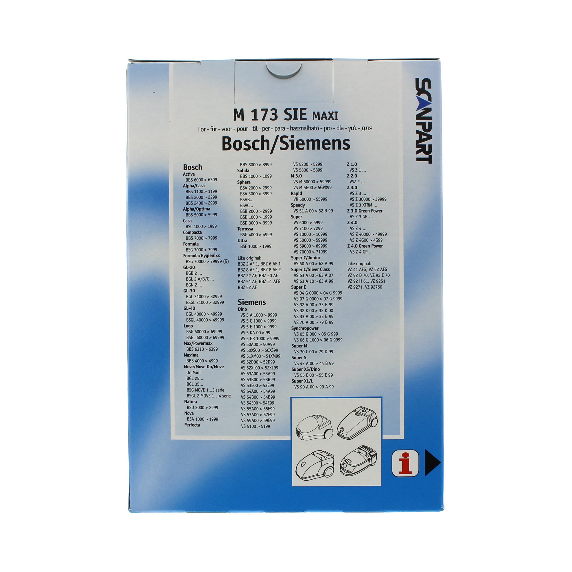 Scanpart Worek do odkurzacza Maxi Pack M 173 SIE; jak oryginalny Bosch, Siemens: D, E, F, G, H