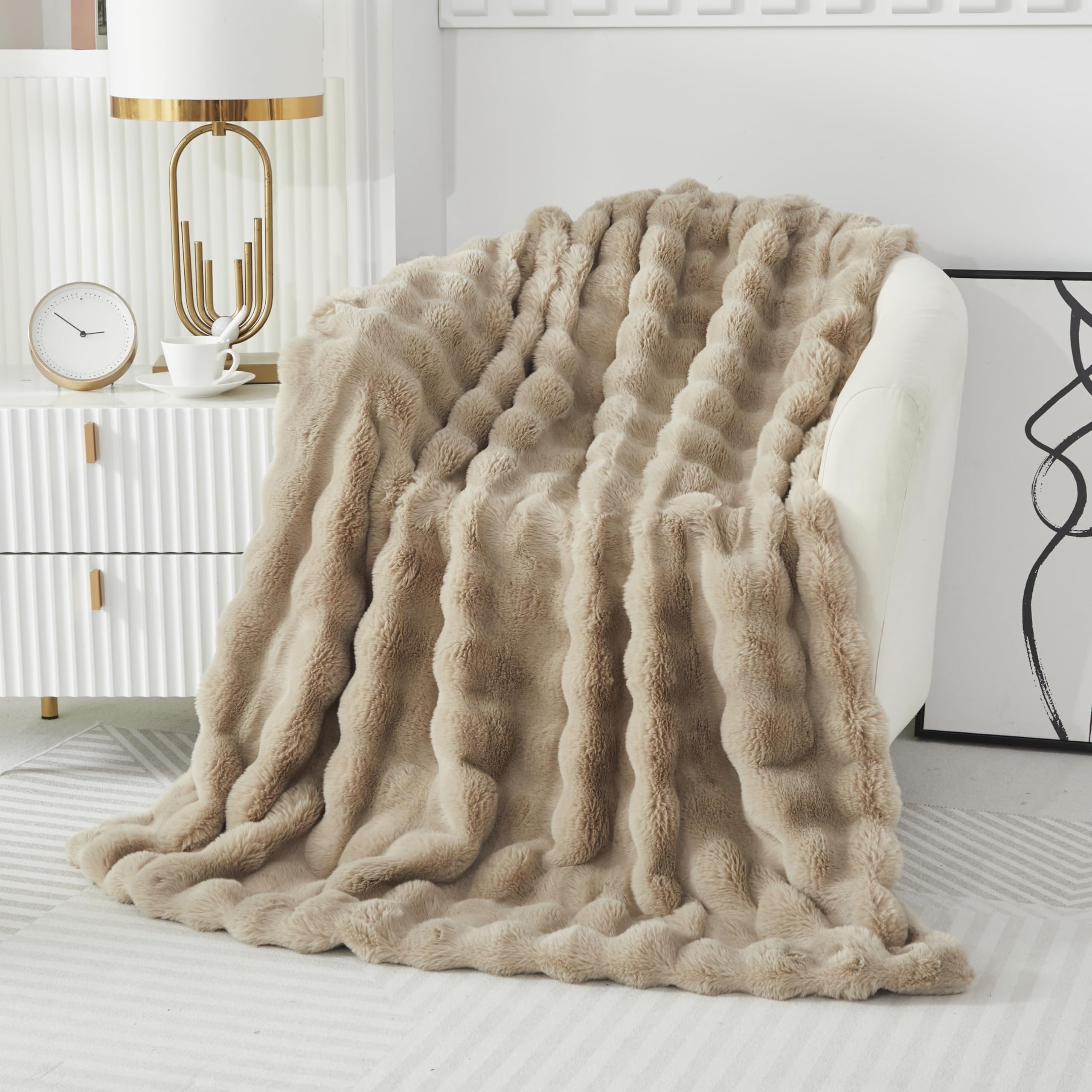 Kuscheldecke Kaninchen Plüsch Flauschige Decke Soft Wohndecke Dick 1000GSM Flanell Decke Couchdecke Warme Überwurfdecke Sofadecke Vielseitig Blanket Für Bett Sofa Schlafzimmer
