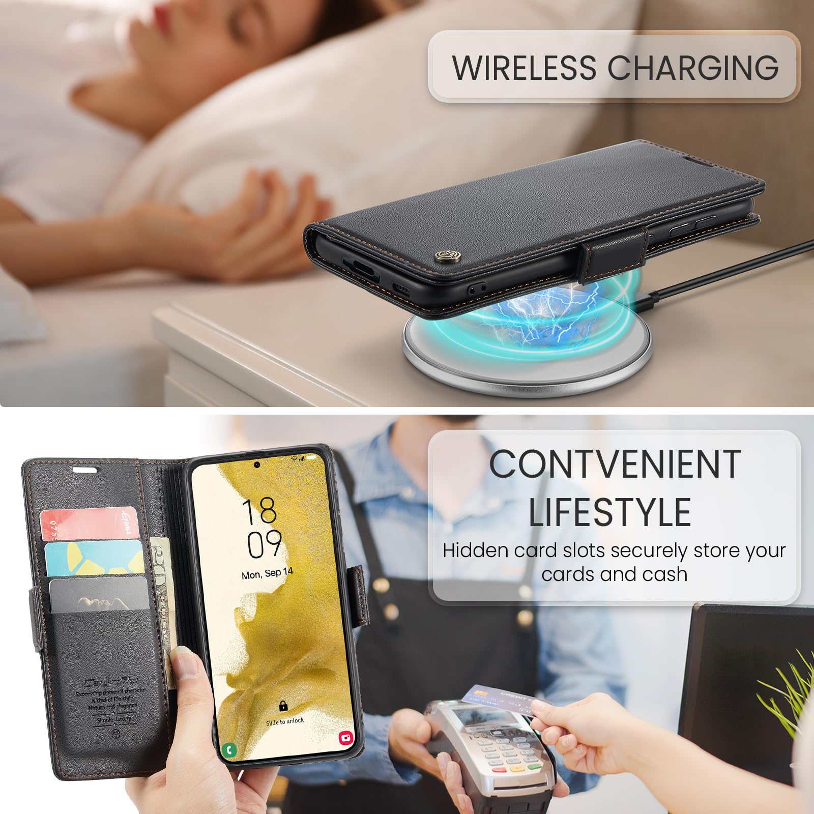 SINIANL Funda tipo cartera para Samsung Galaxy S22 con bloqueo RFID, funda tipo cartera para Galaxy S22 para hombres y mujeres, tarjetero, cierre magnético, funda de piel tipo libro para Galaxy S22,