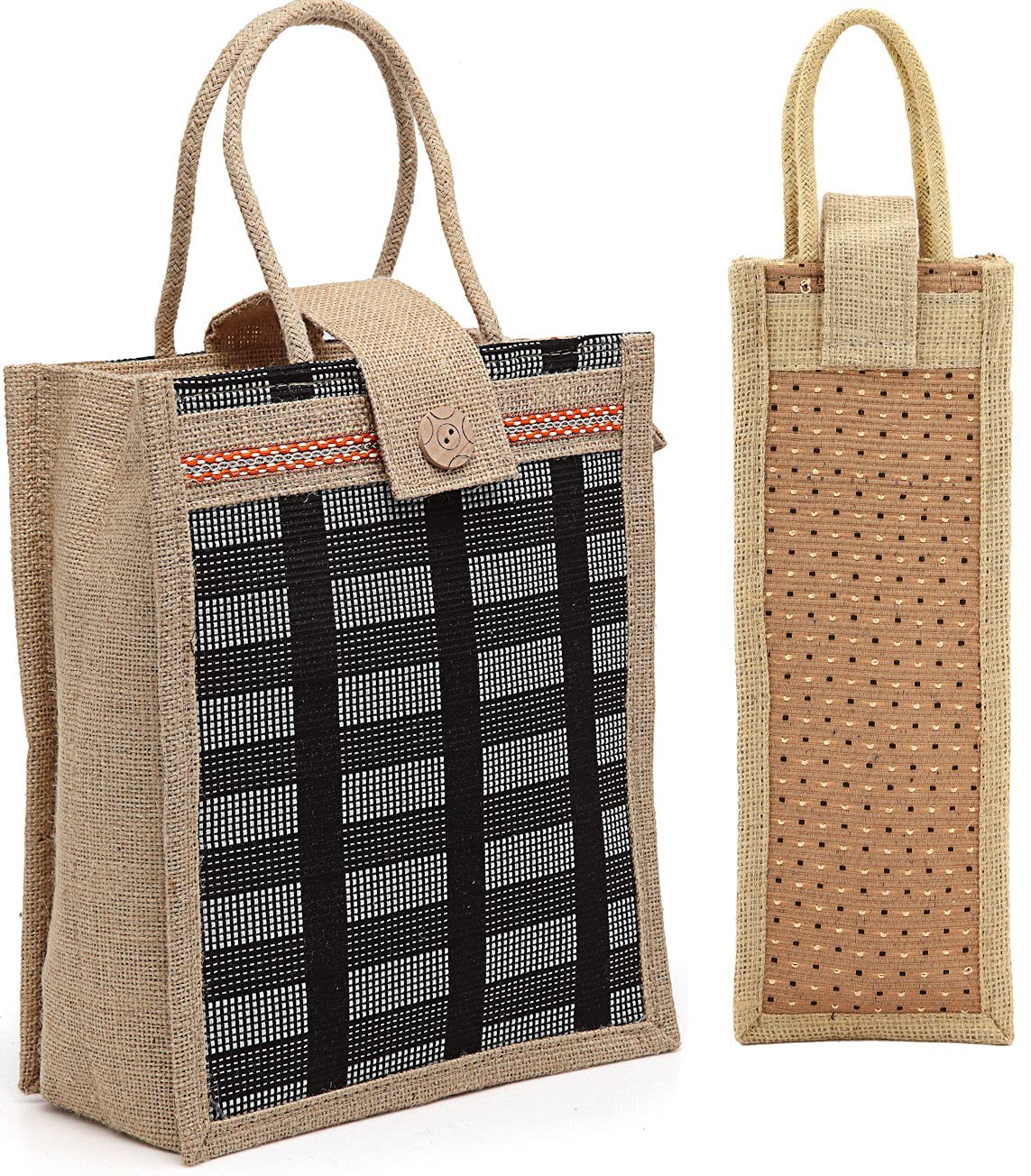 ASIAN Eco-Friendly Jute Bag-Reusable Tiffin/Shopping/Grocery Multipurpose Hand Bag with Zip & Handle for Men and Women(Pack of 2) (Black,Beige) (B09BVYMJ5V) Amazon Price History, Amazon Price Tracker