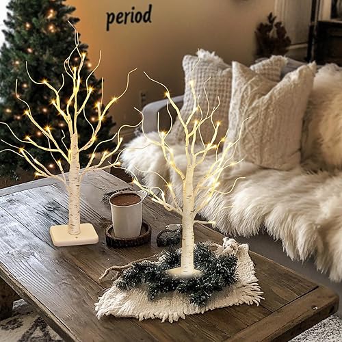 Miniatura 5 de Vanthylit - Juego de 2 árboles de abedul iluminados con batería para decoración de mesa árboles de Navidad de 22 pulgadas para decoración del hogar,