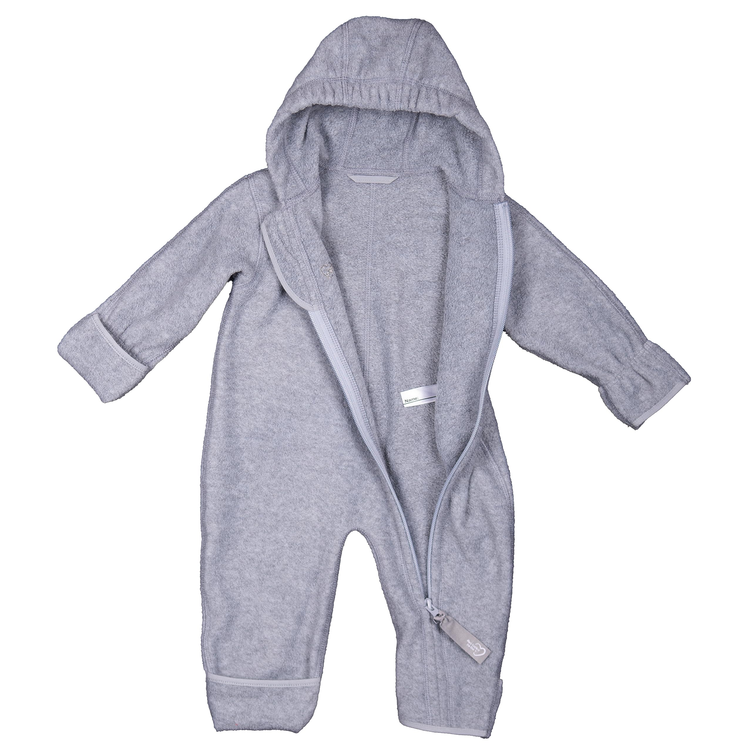 Hoppediz Baby Overall Fleece, stone 92-98 | Wärmender Overall mit extra langen Beinen, mit Daumenloch, Umschlagbündchen an den Füßen, ideal für Babytrage und Tragetuch