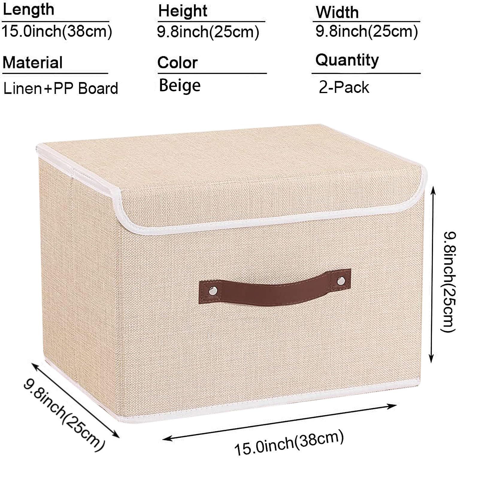 Yawinhe Collapsible Storage Box, Fabric Bin with Lids 2 Pack, Closet Baskets with Handle, for Organizing Clothes 38x25x25cm - Image 4