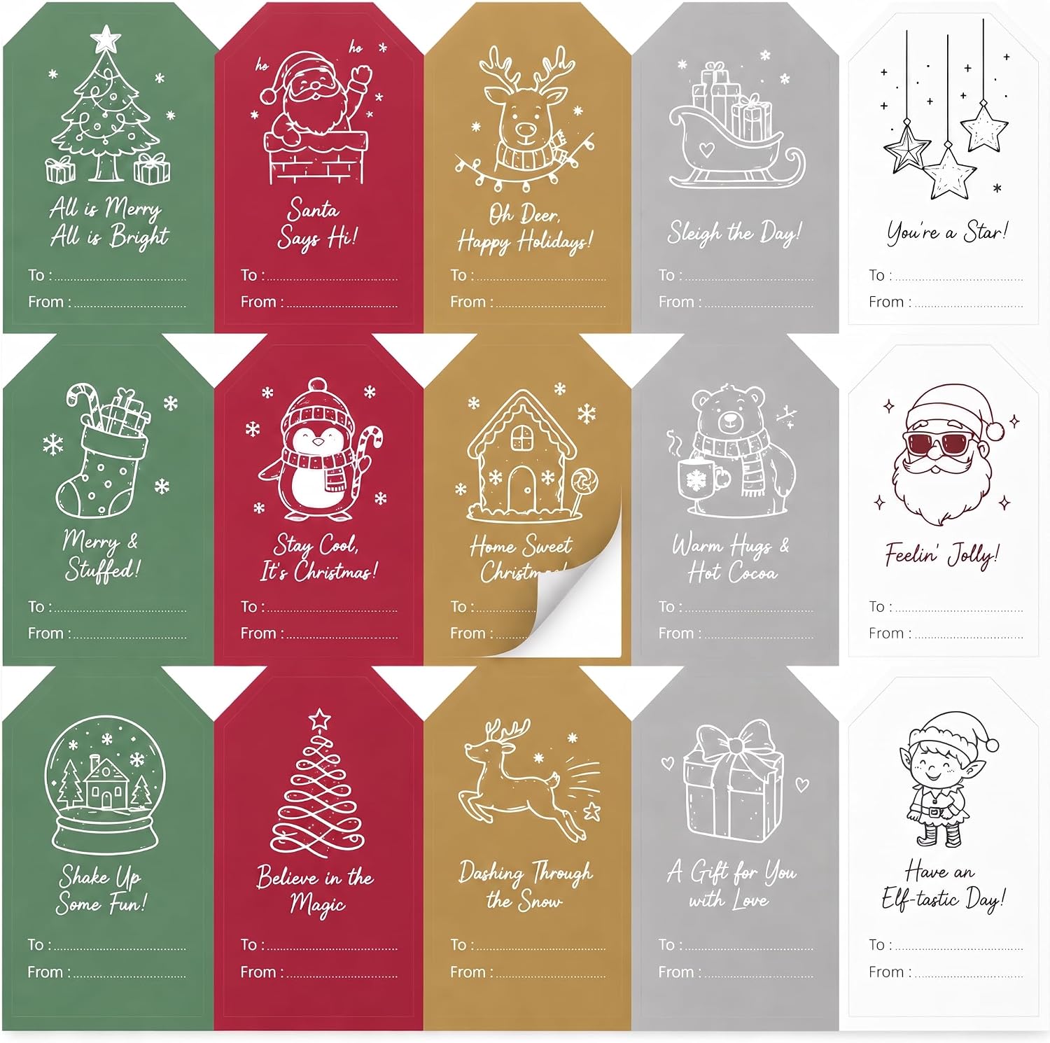 225 Pcs Christmas Gift Tags Stickers, Self-Adhesive Premium Uncoated Writing Paper for No-Smudge Ink, Personalized Holiday Name Labels for Presents Wrapping