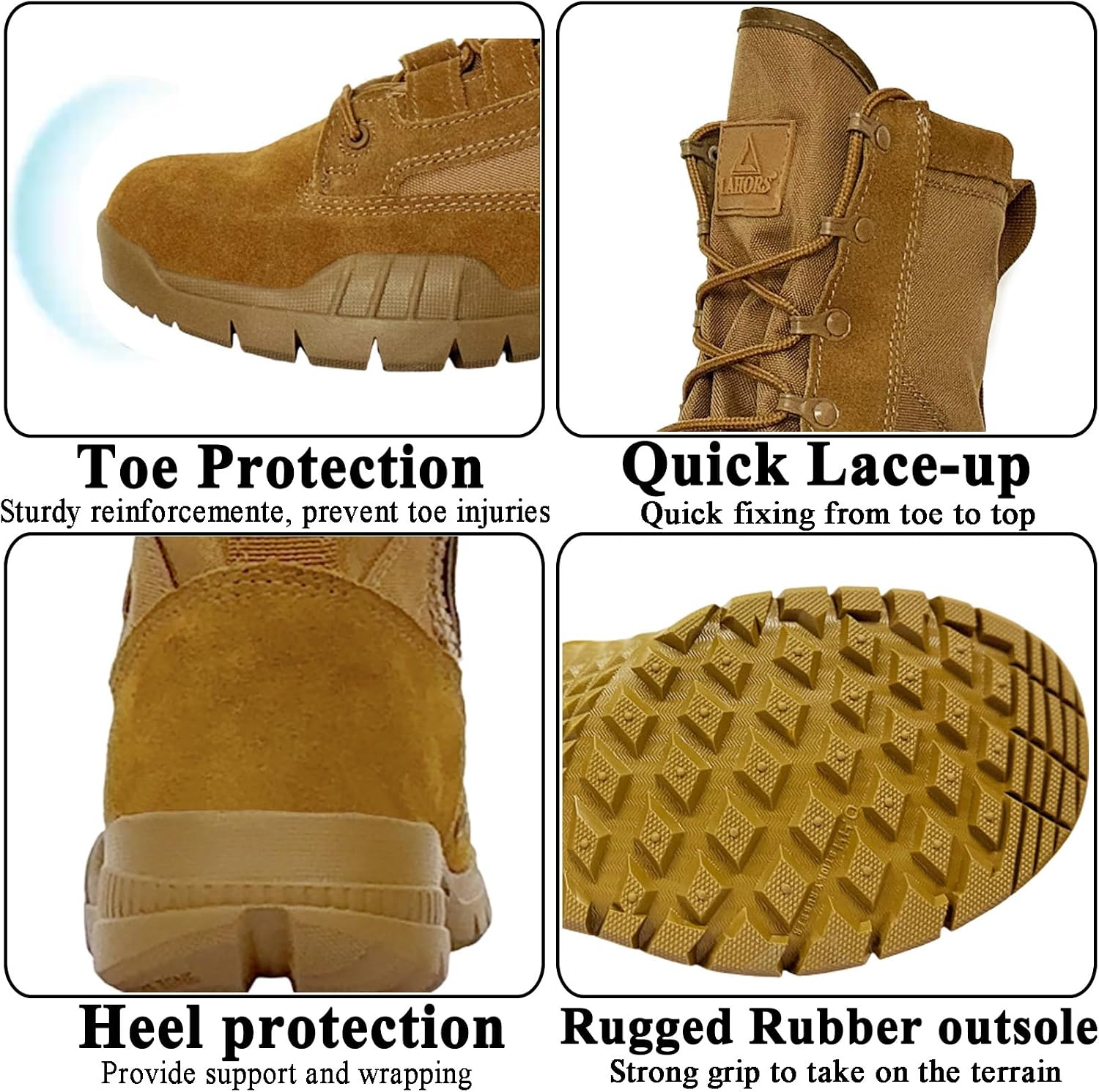 Men's 8 Inches Military Tactical Work Boots Side Zipper Suede Leather Motorcycle Combat Army Boots