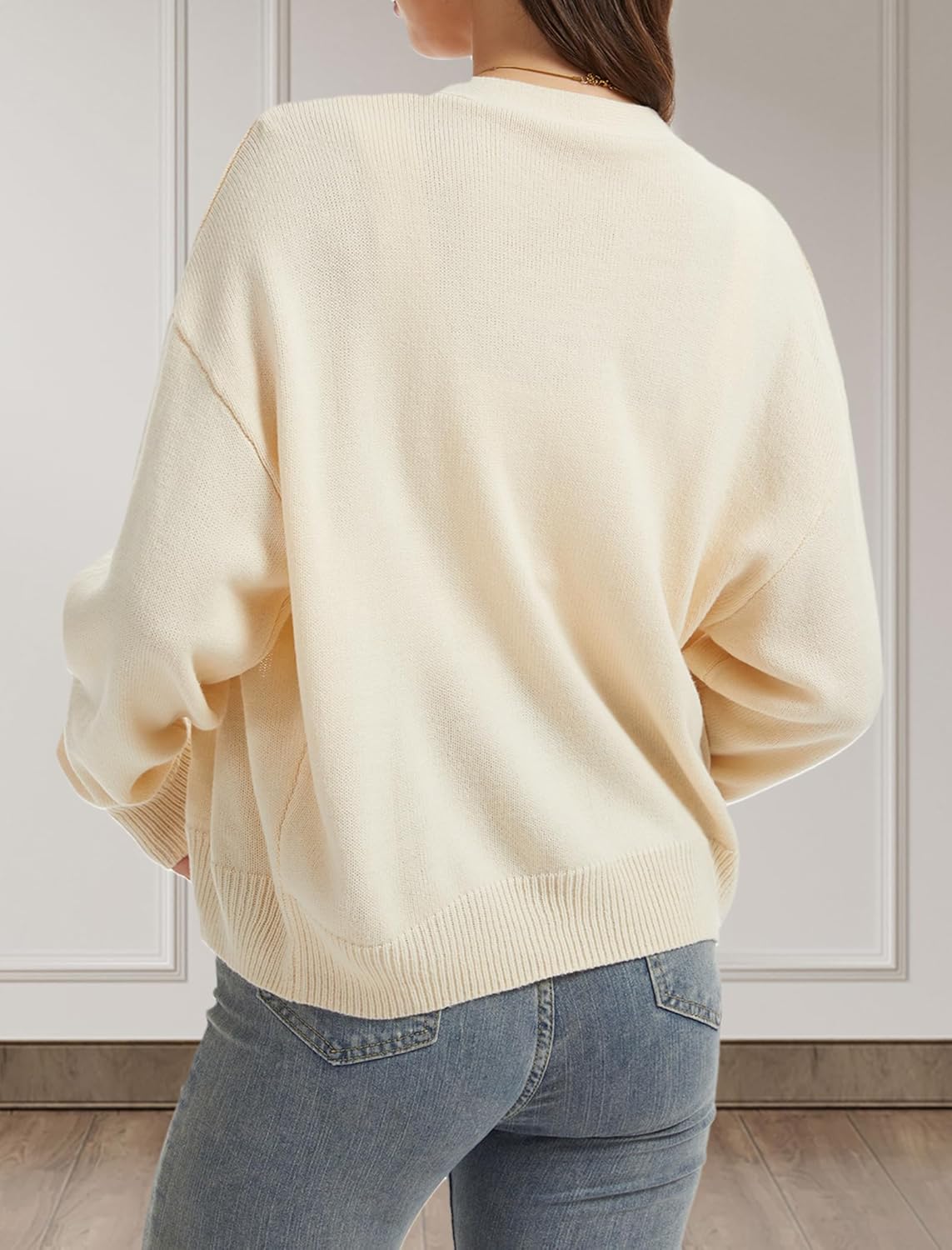 Women's Oversized Cardigan Sweater V-Neck Cable Knit Chunky Open Front Sweater Button Down Long Sleeve Coats - Image 3