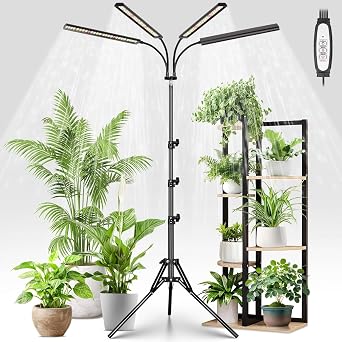 FOXGARDEN Grow Lights for Indoor Plants Full Spectrum with Tripod Stand, Tall Grow Lights for Indoor Growing with Flexible Gooseneck, Four-Head Plant Light with 4/8/12H Timer & 4 Brightness Levels