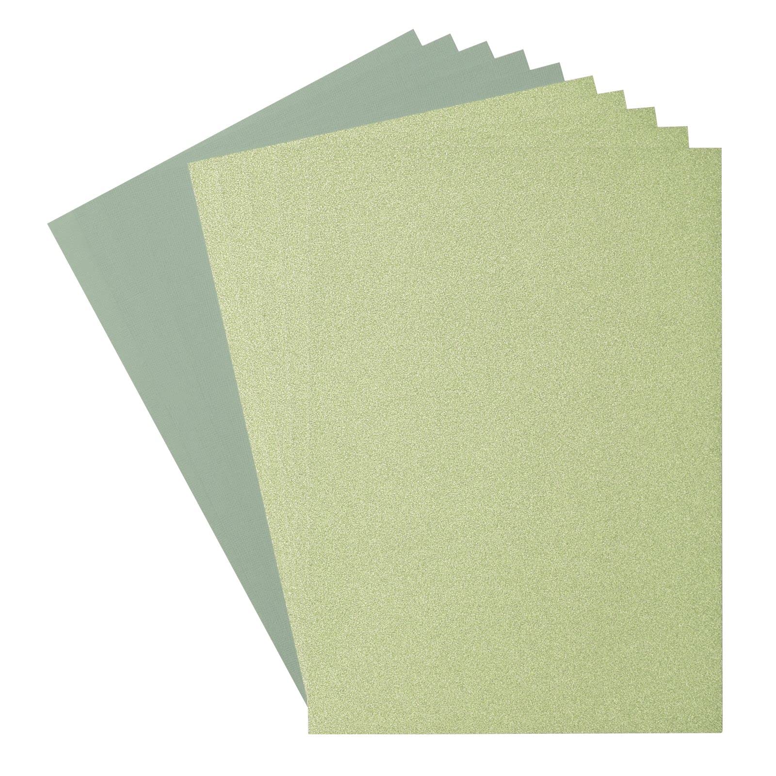 Florence Glitter Paper and Cardstock, A4 Coloured Card Making Supplies, Light Green/Iguana, 10 Sheets