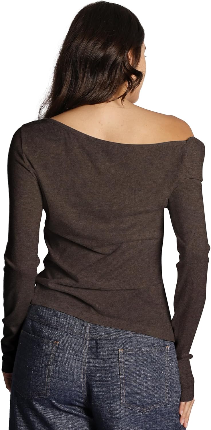 Women's Off The Shoulder Tops Long Sleeve T Shirt for Women Y2K Slim Fit Going Out Crop Top for Fall Winter - Image 4