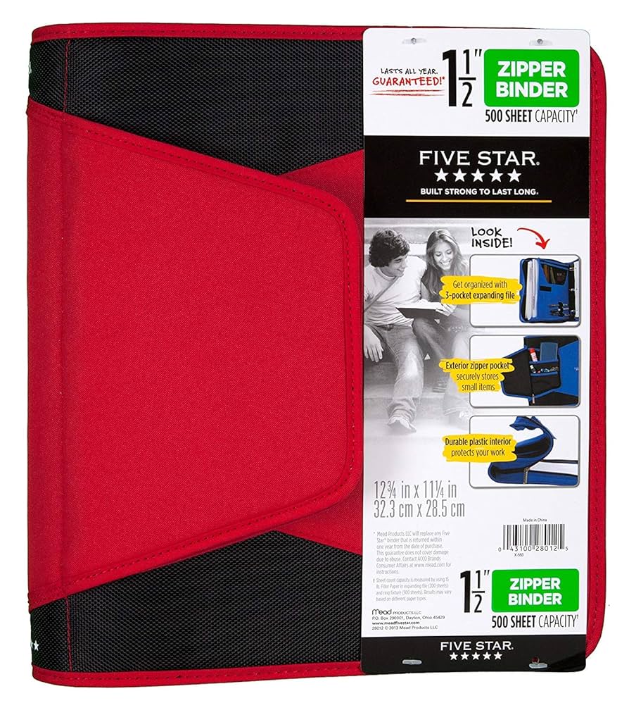Five Star 1.5-Inch Durable Zipper Binder with Expanding File