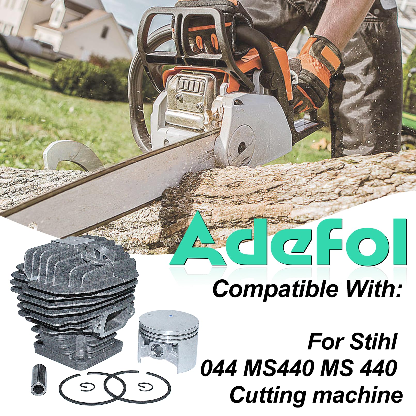 Adefol Kit de pistón de cilindro de 50 mm para Stihl 044 MS440 MS 440 motosierra, Cilindro con bujía y filtro de combustible, Repuesto 1128-020-1201, 1128-020-1227
