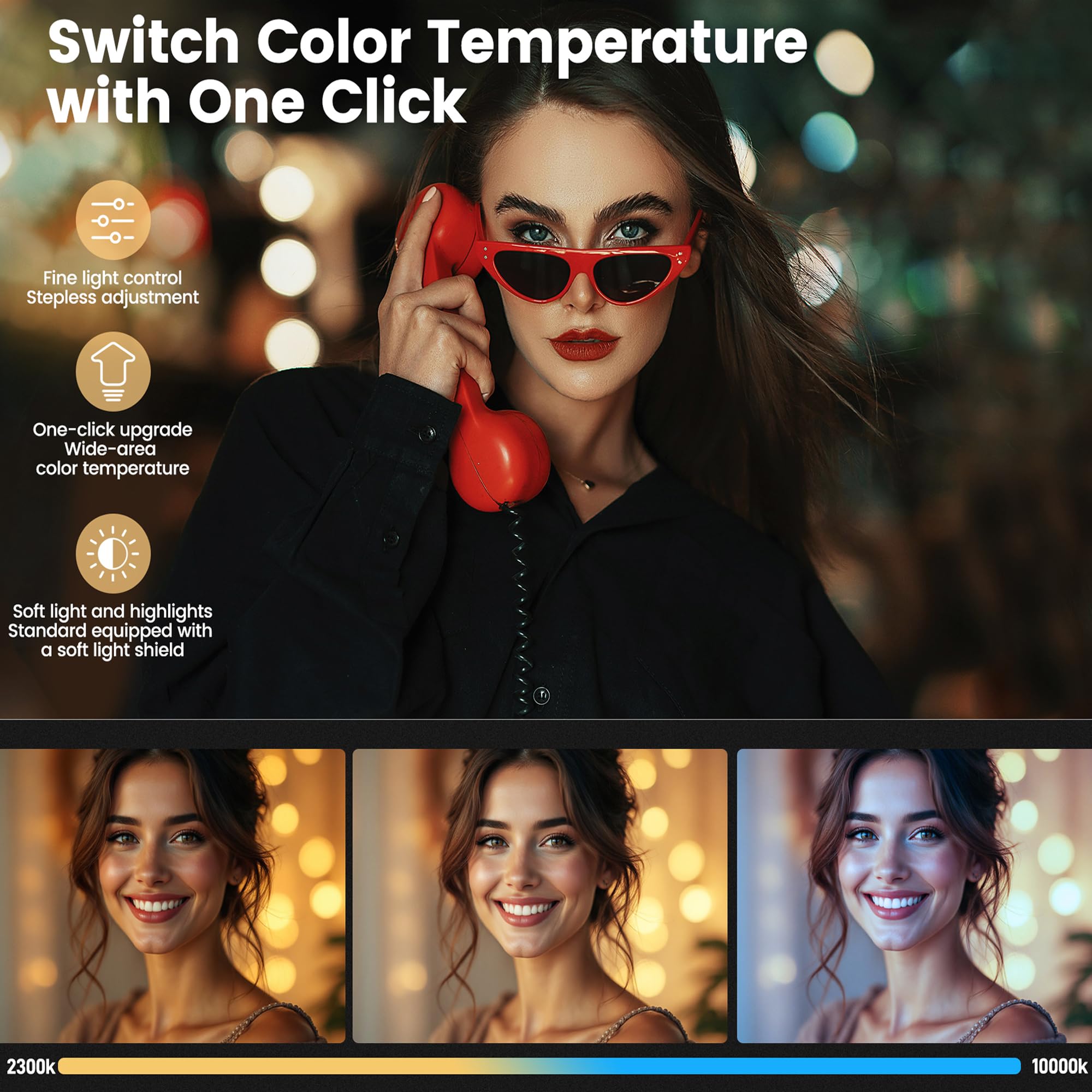 Amaran Pano 120c Kit RGBWW LED Vidéo Éclairage continu 120W CCT 2300K-10000K avec contrôle APP 12 Effets d’éclairage de Photographie pour Youtube Vlog