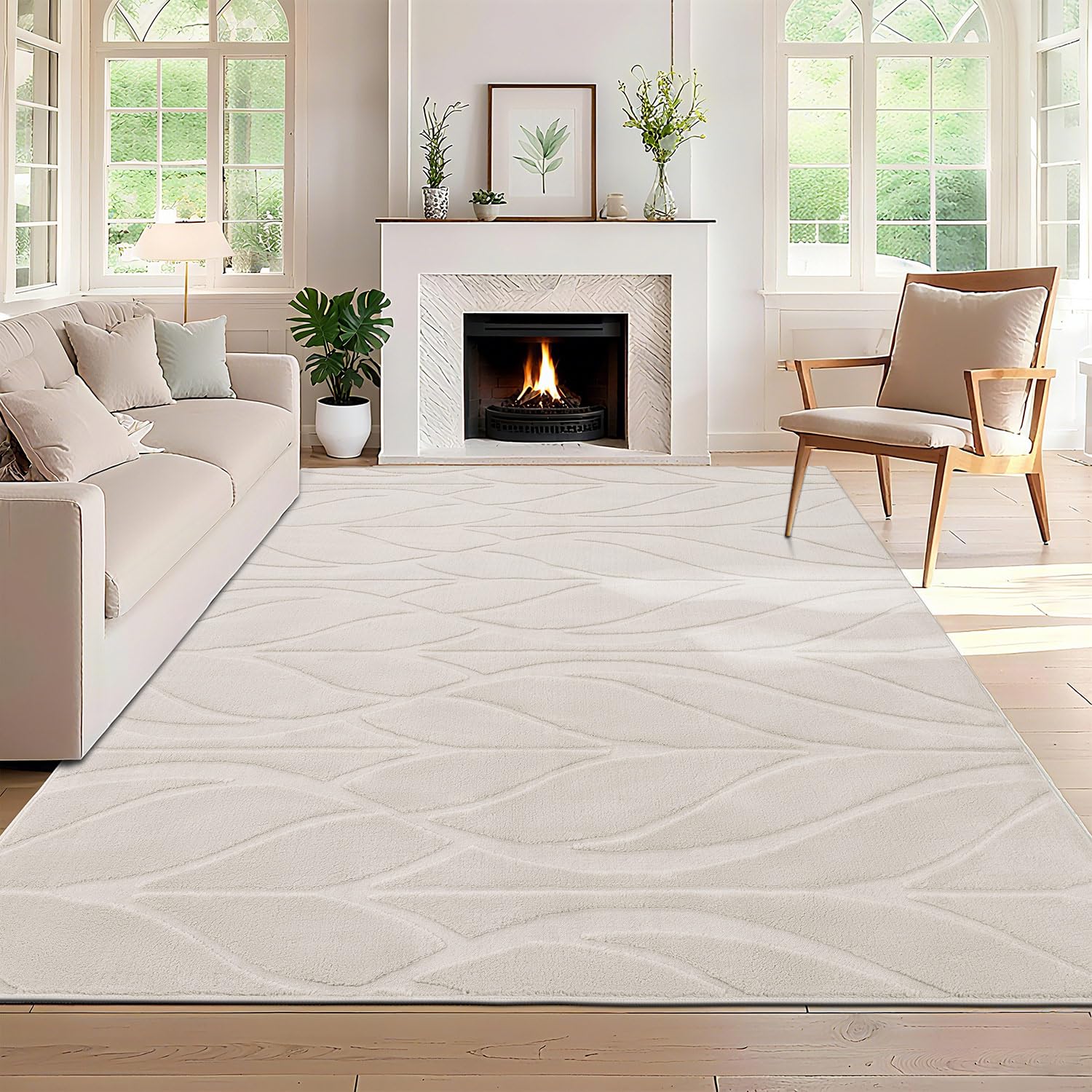 SHACOS Rugs for Living Room, Fluffy Short Pile Rug 120x160 cm Washable Area Rug Anti Slip Modern Carpet Rugs for Bedroom, Dining Room, Beige — image 1