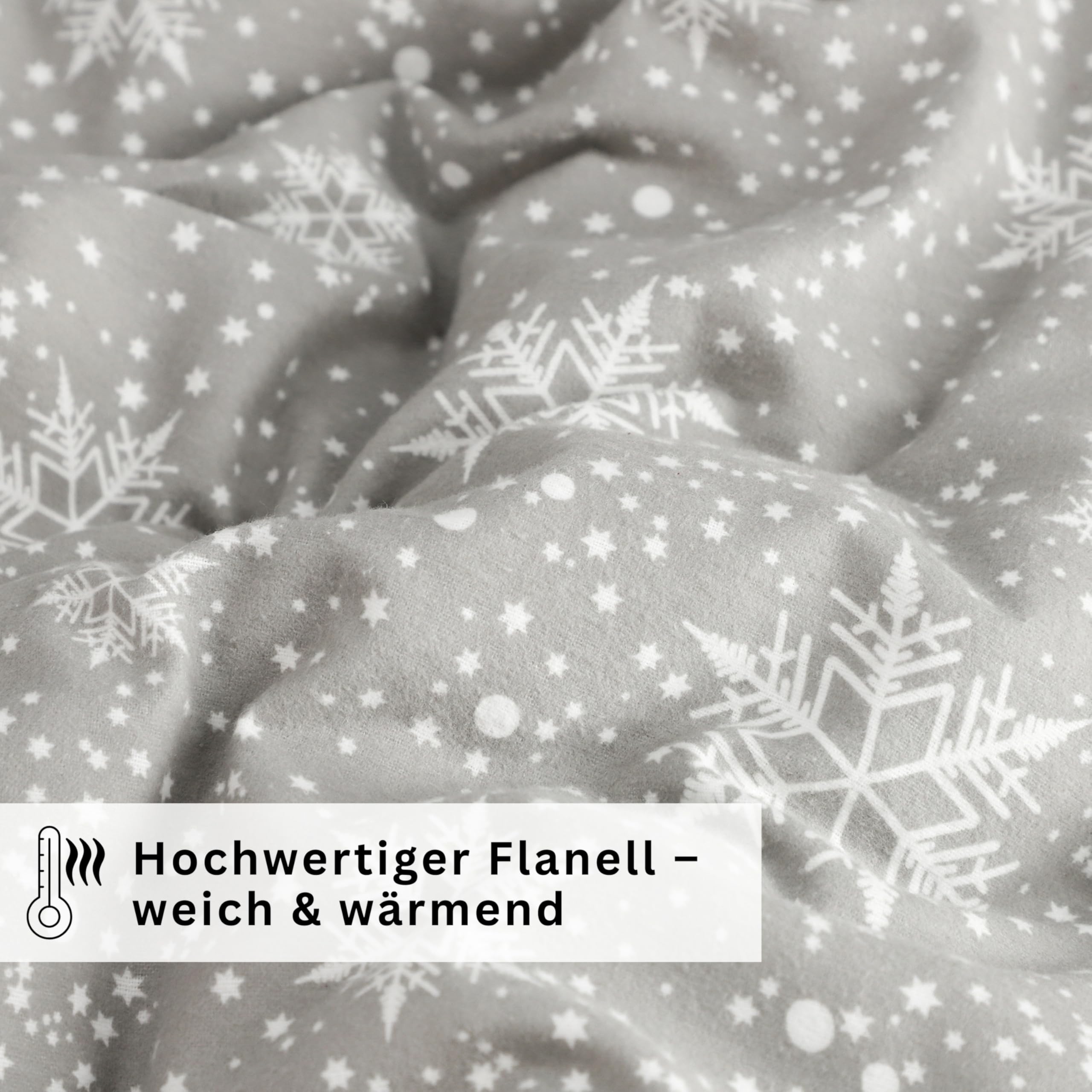 Esprit 2-częściowy komplet pościeli flanelowej 135 x 200 cm, bawełna szara płatki śniegu – przytulny i puszysty – 135 x 200 cm – poszewka na kołdrę i poszewka na poduszkę 80 x 80 cm – zima i Boże