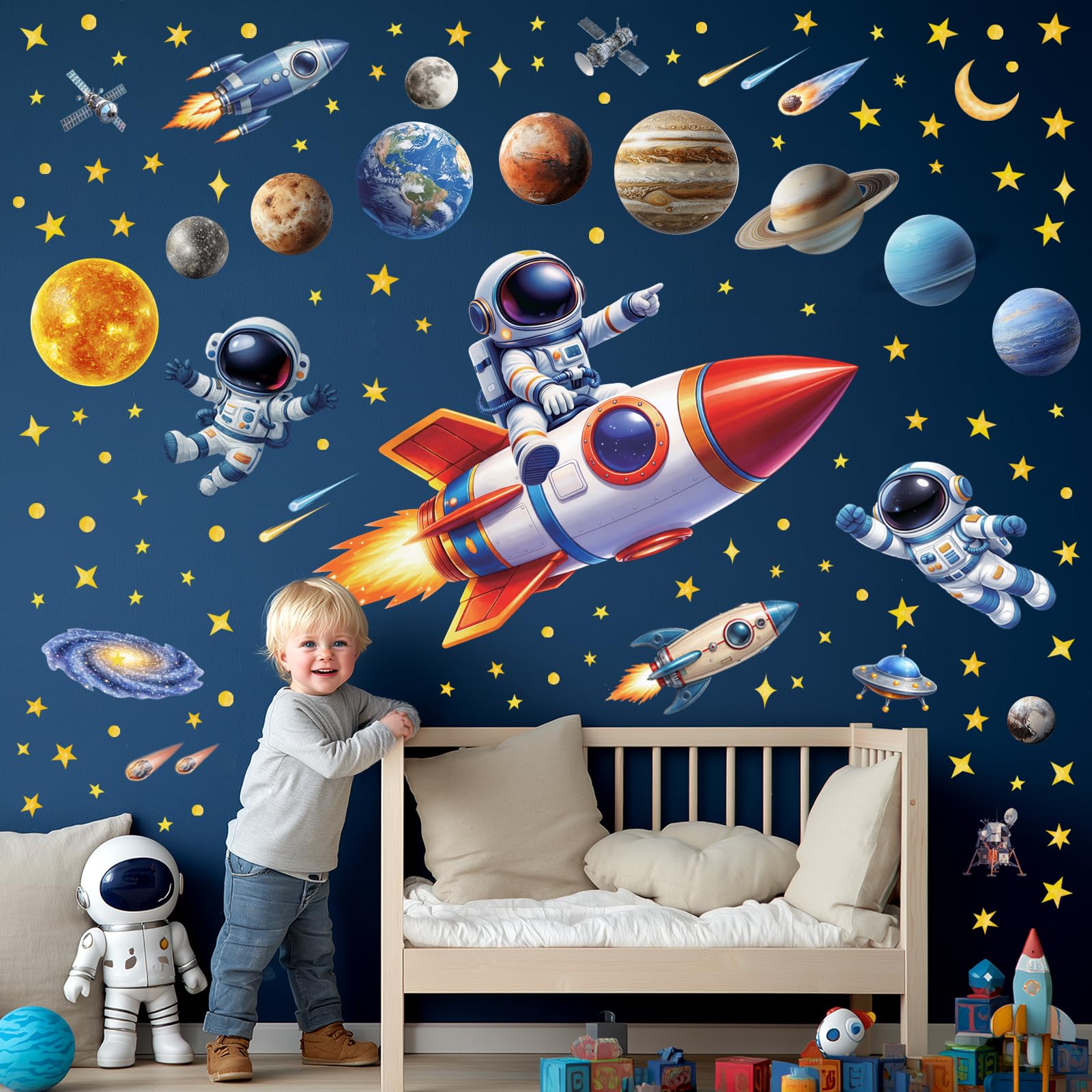 DECOWALL Space Wall Stickers – Astronaut, Rocket & Planets (SG4-2605)