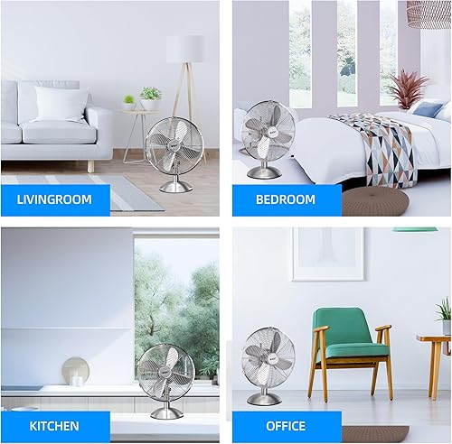 Miniatura 9 de BEYOND BREEZE Ventilador de mesa oscilante retro de metal de 12 pulgadas, ventilador de escritorio con 3 velocidades ajustables y oscilación de 80