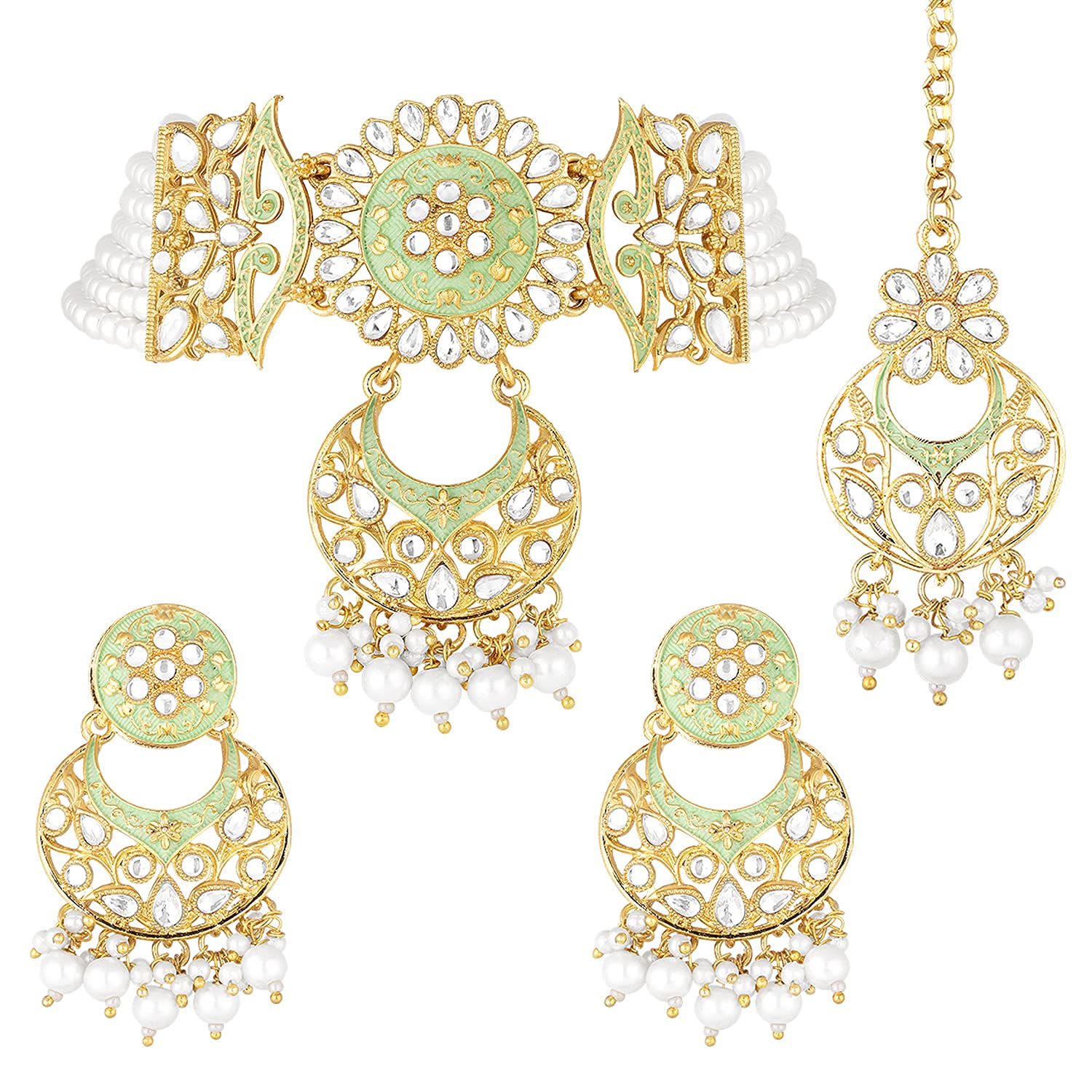 I Jewels 18K Gold Plated Traditional Kundan Studded Pearl Choker Necklace Jewellery Set For Women (ML291G) (B098F97Q95) Amazon Price History, Amazon Price Tracker